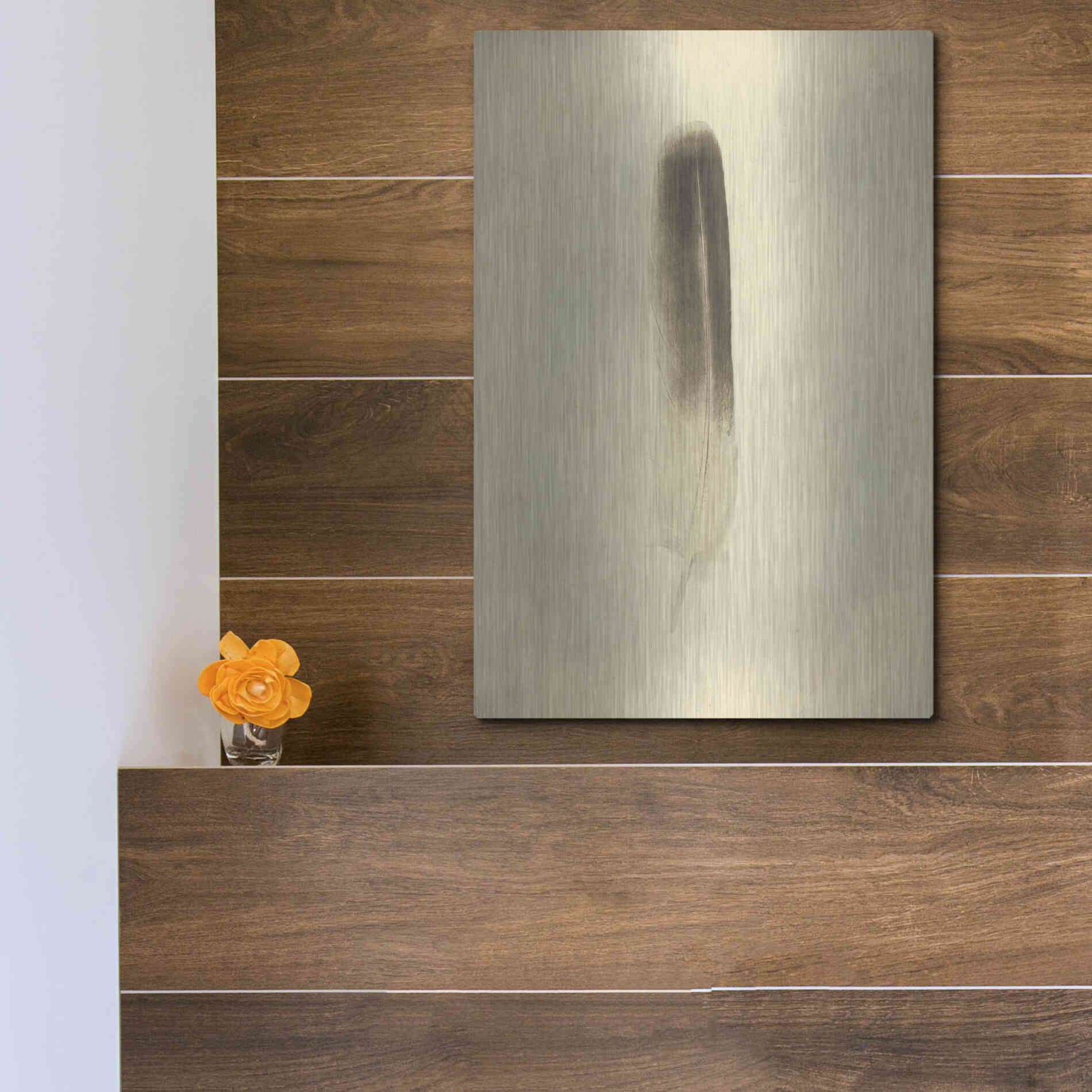 Luxe Metal Art 'Feather II Vintage' by Debra Van Swearingen, Metal Wall Art,12x16