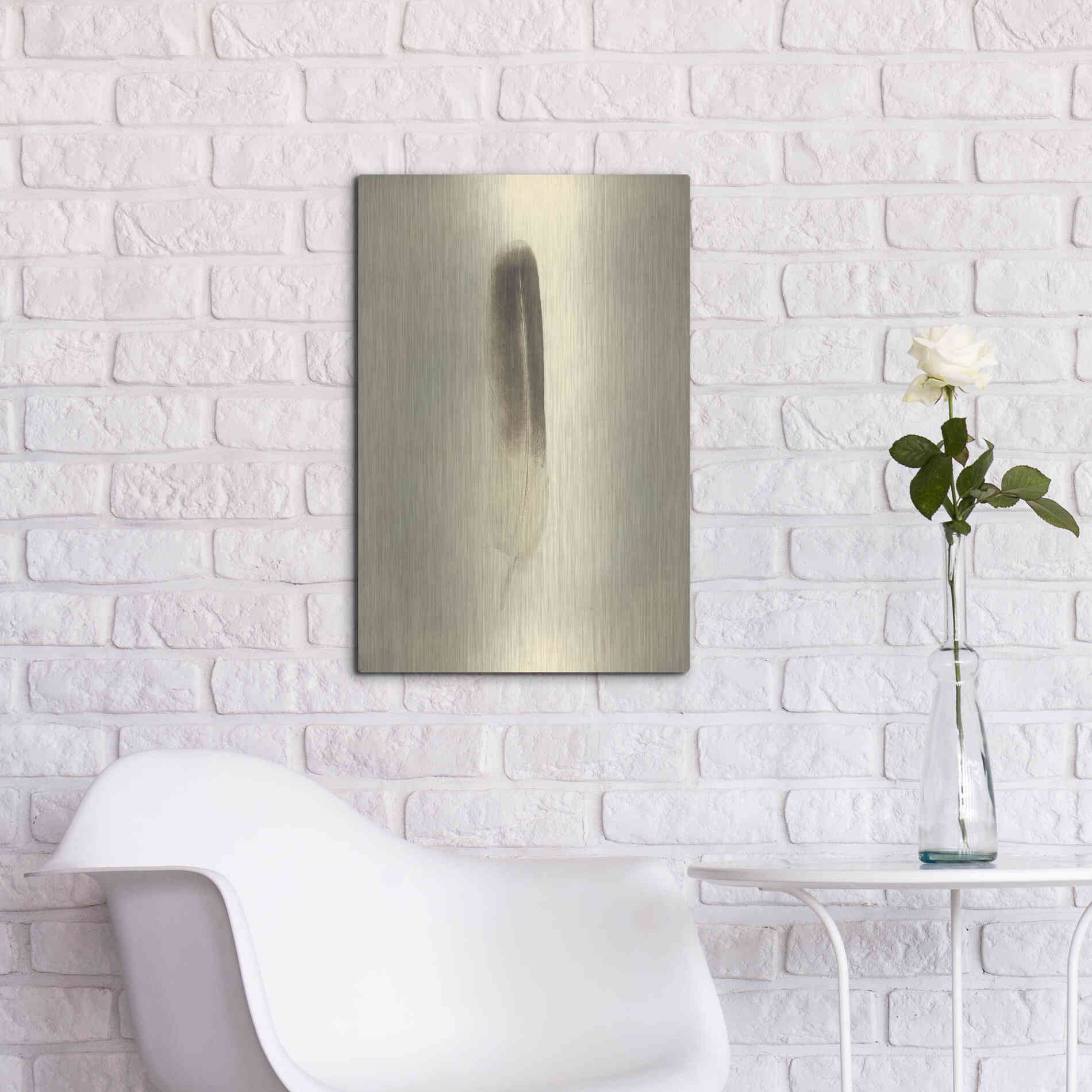 Luxe Metal Art 'Feather II Vintage' by Debra Van Swearingen, Metal Wall Art,16x24