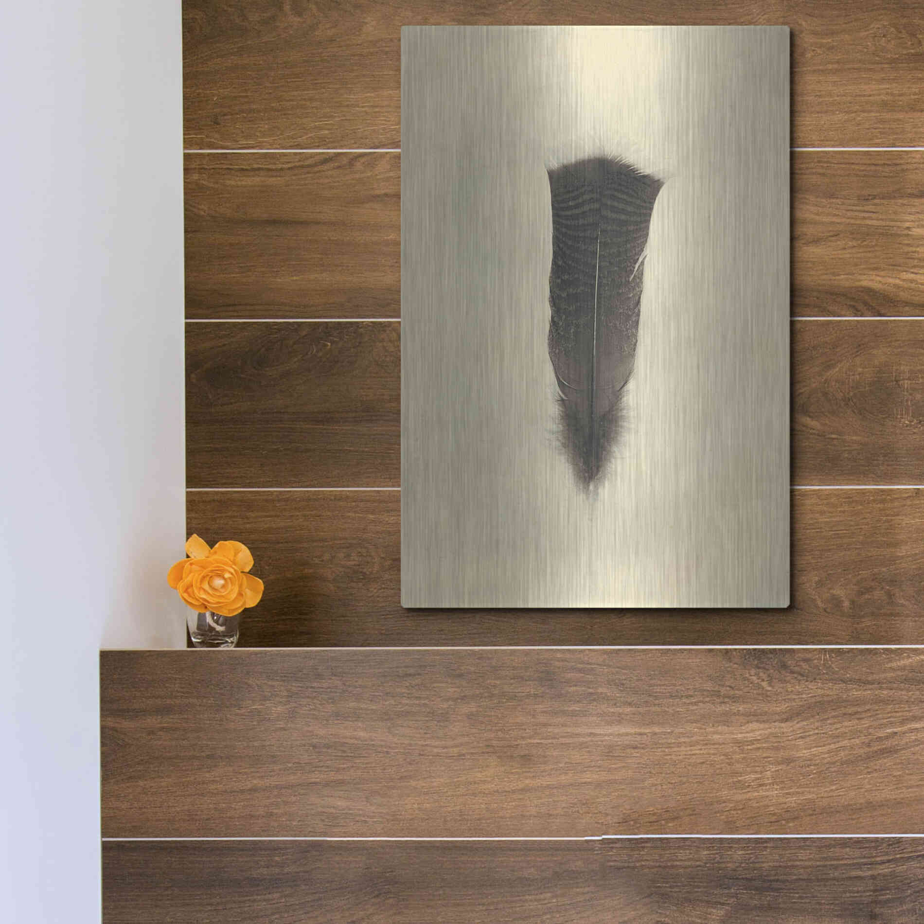Luxe Metal Art 'Feather III Vintage' by Debra Van Swearingen, Metal Wall Art,12x16
