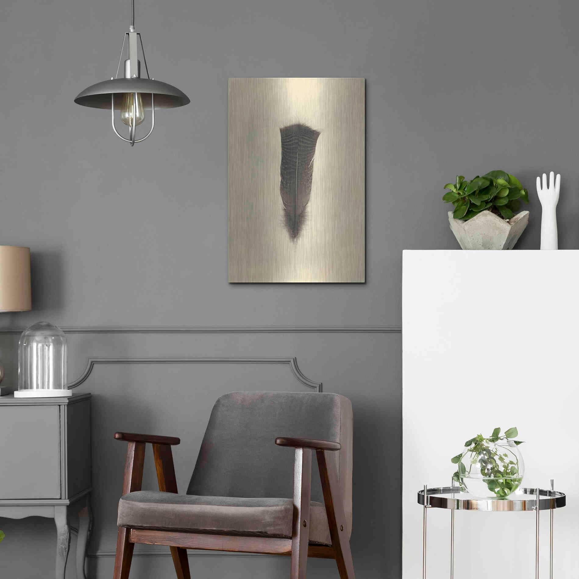 Luxe Metal Art 'Feather III Vintage' by Debra Van Swearingen, Metal Wall Art,16x24