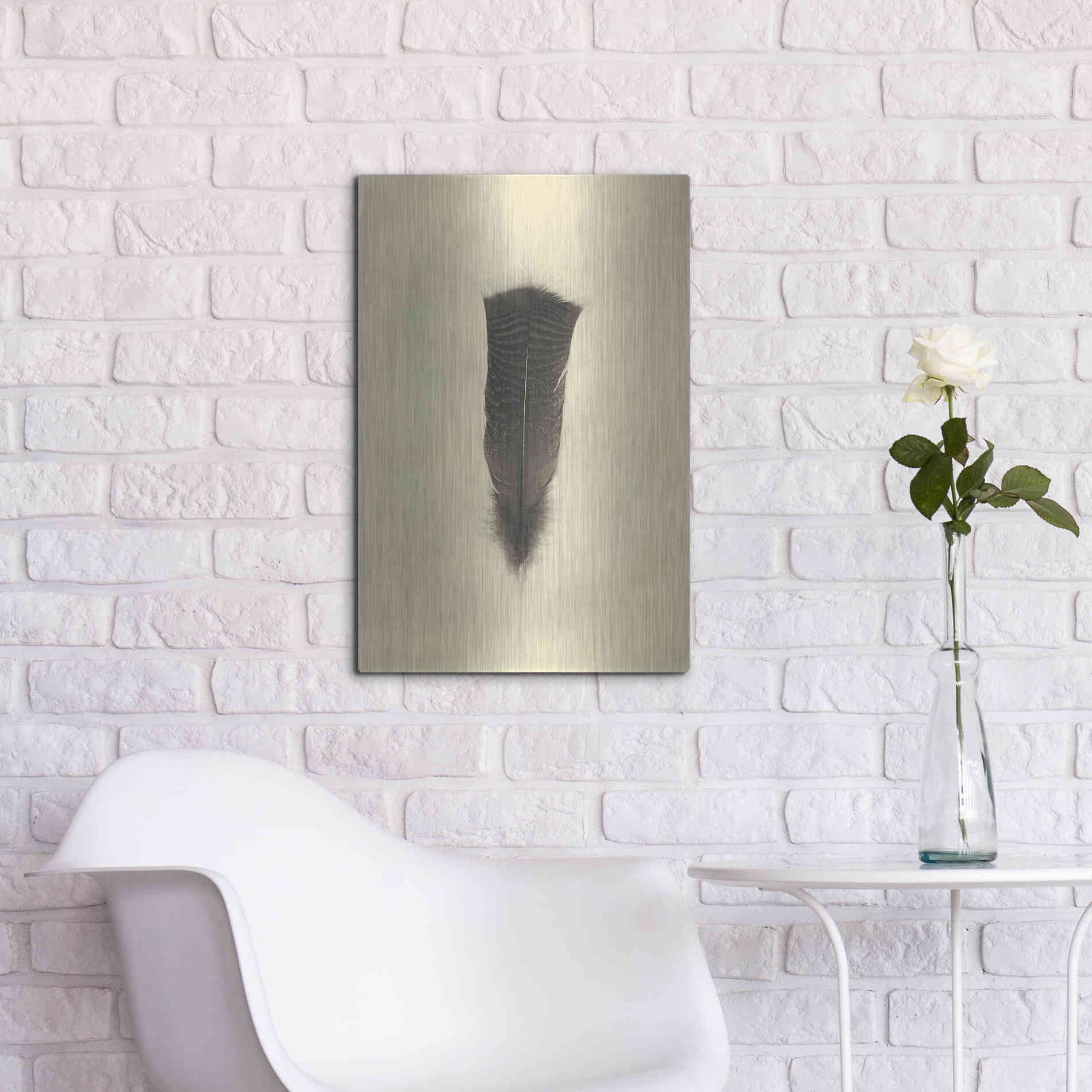 Luxe Metal Art 'Feather III Vintage' by Debra Van Swearingen, Metal Wall Art,16x24
