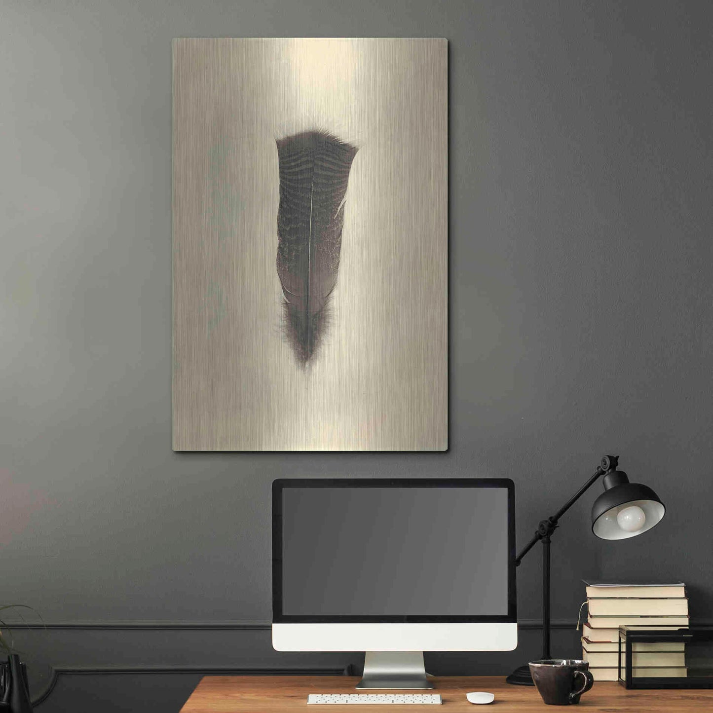 Luxe Metal Art 'Feather III Vintage' by Debra Van Swearingen, Metal Wall Art,24x36