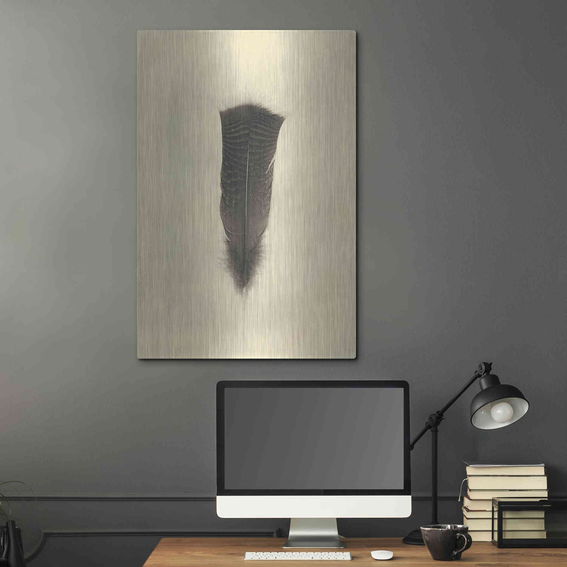 Luxe Metal Art 'Feather III Vintage' by Debra Van Swearingen, Metal Wall Art,24x36