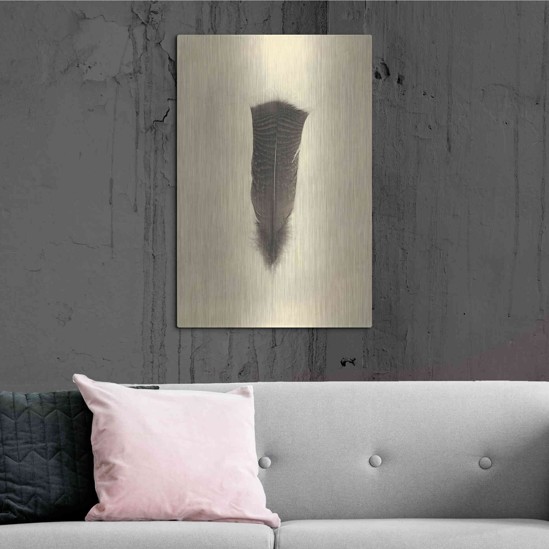 Luxe Metal Art 'Feather III Vintage' by Debra Van Swearingen, Metal Wall Art,24x36
