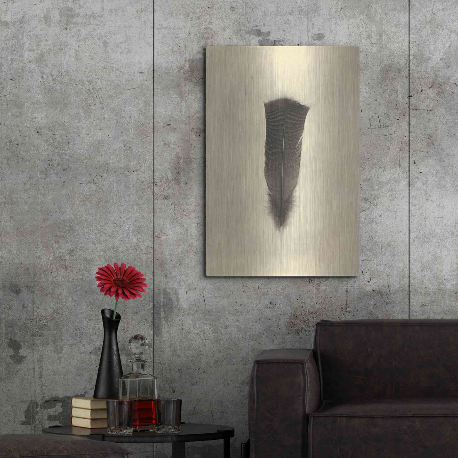 Luxe Metal Art 'Feather III Vintage' by Debra Van Swearingen, Metal Wall Art,24x36