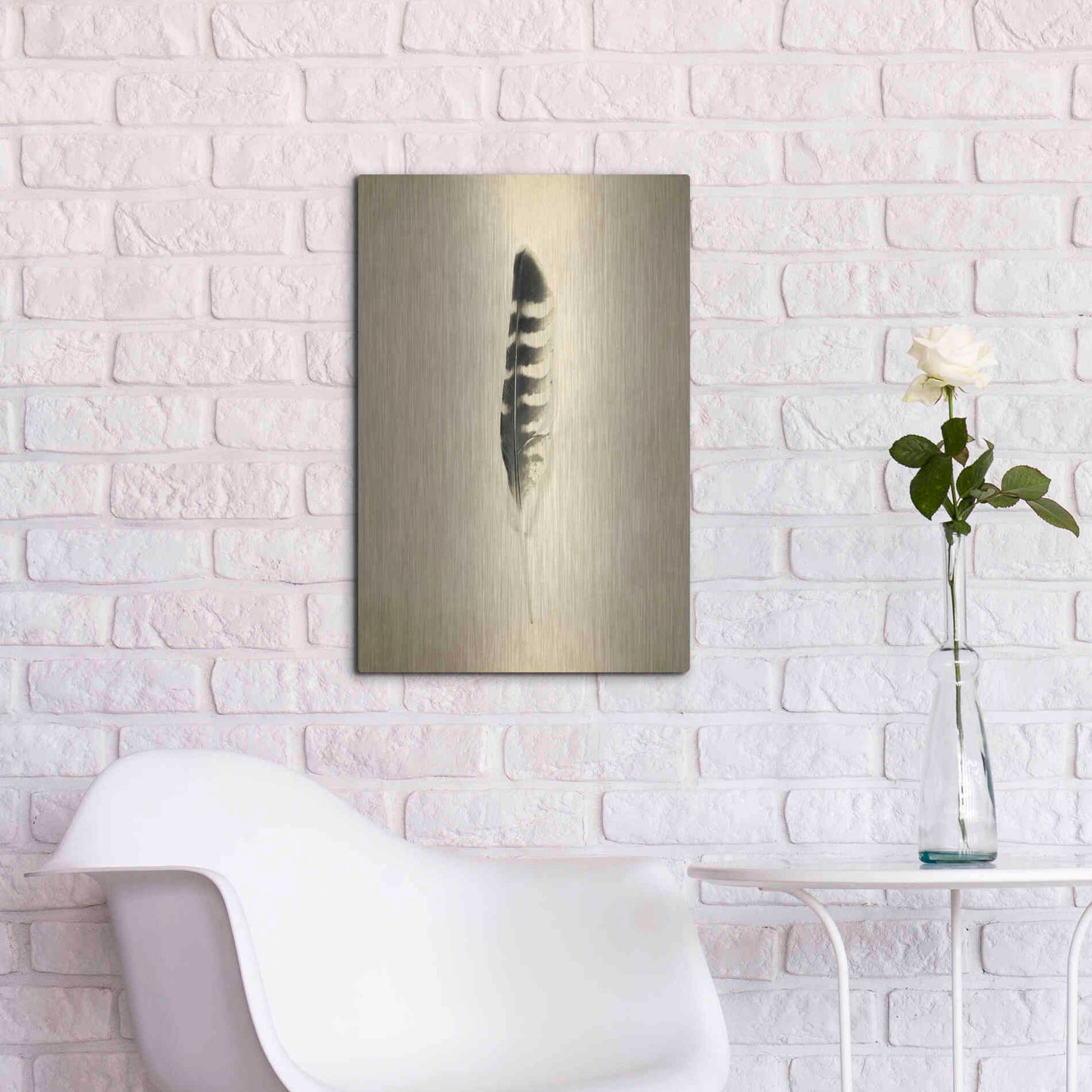 Luxe Metal Art 'Feather IV Vintage' by Debra Van Swearingen, Metal Wall Art,16x24