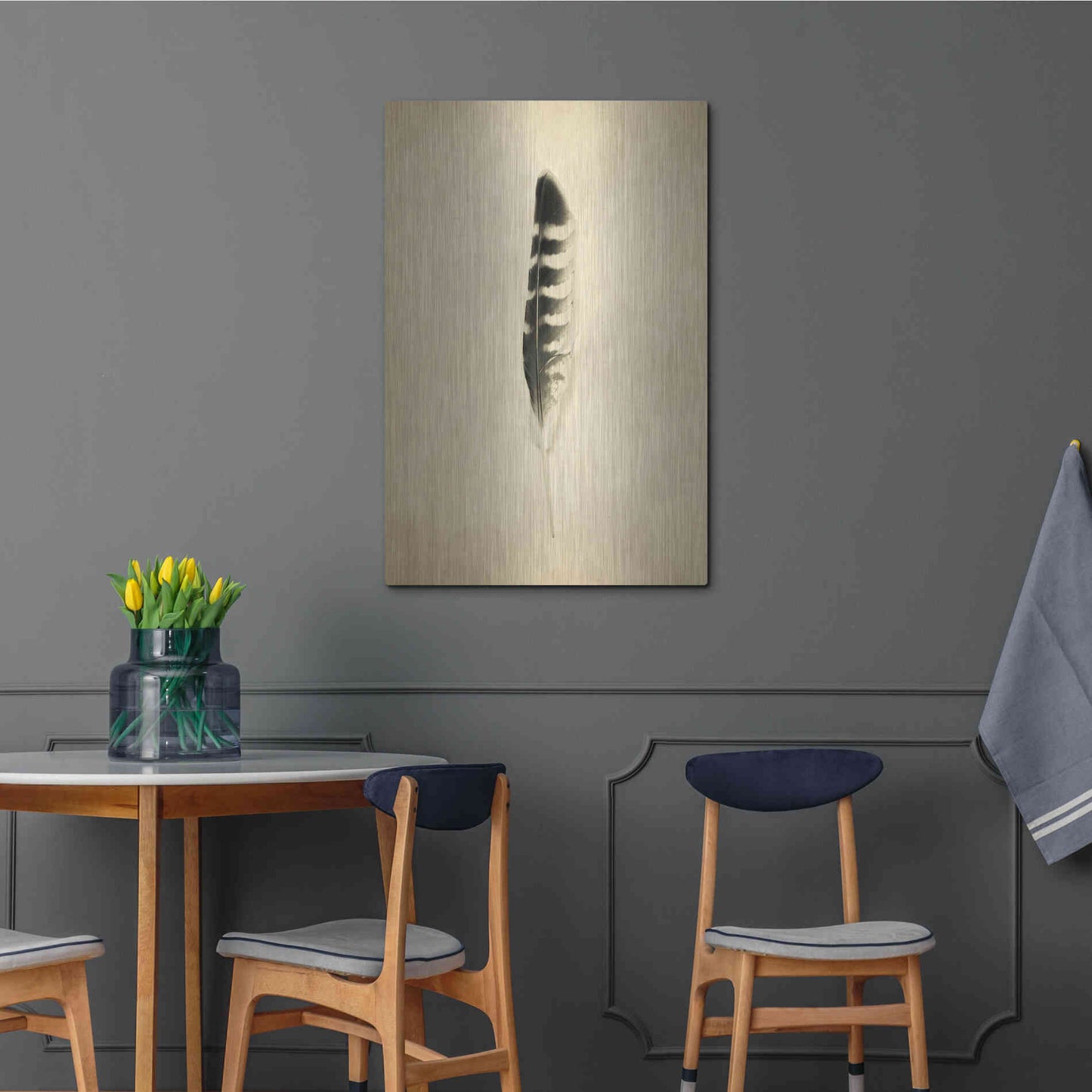 Luxe Metal Art 'Feather IV Vintage' by Debra Van Swearingen, Metal Wall Art,24x36
