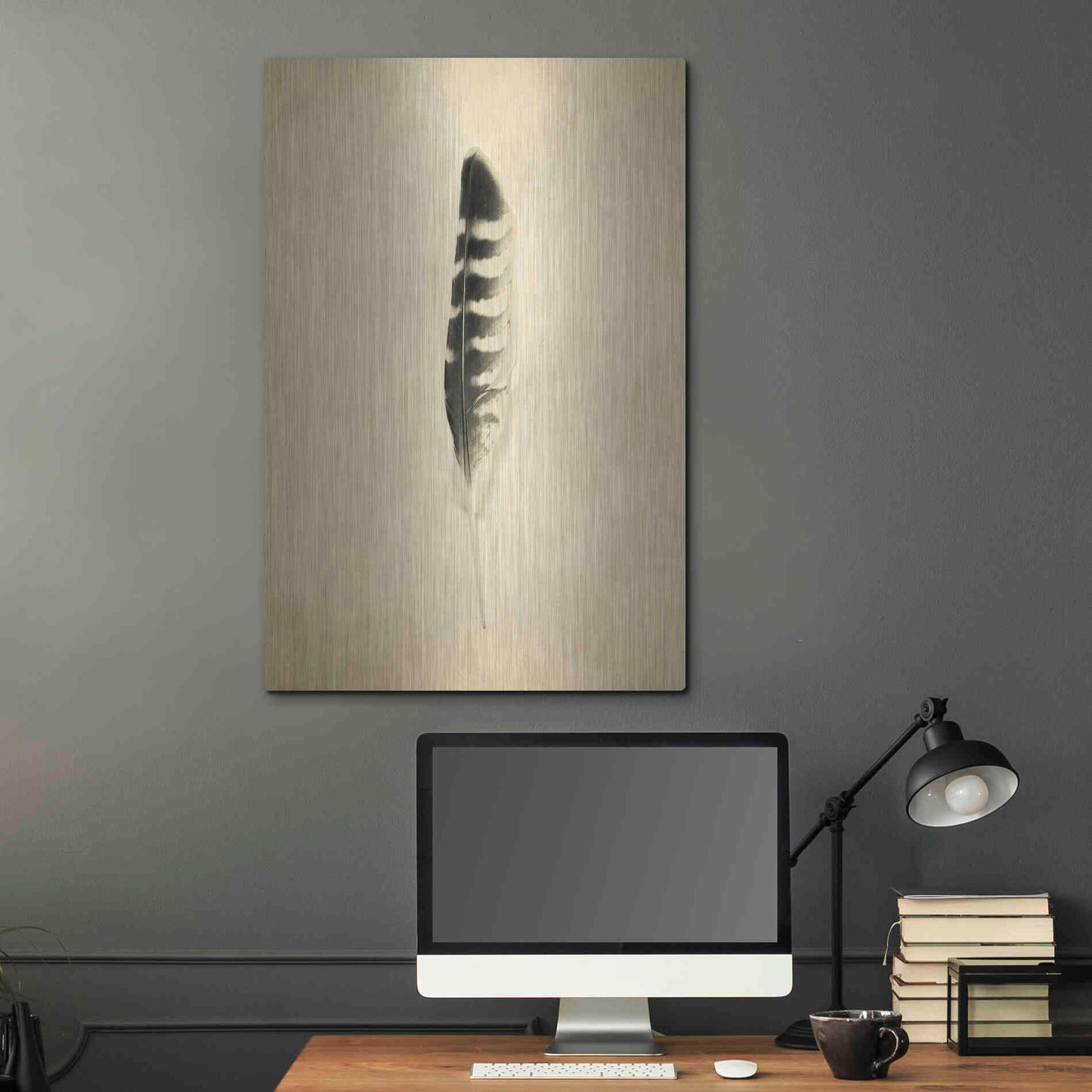 Luxe Metal Art 'Feather IV Vintage' by Debra Van Swearingen, Metal Wall Art,24x36