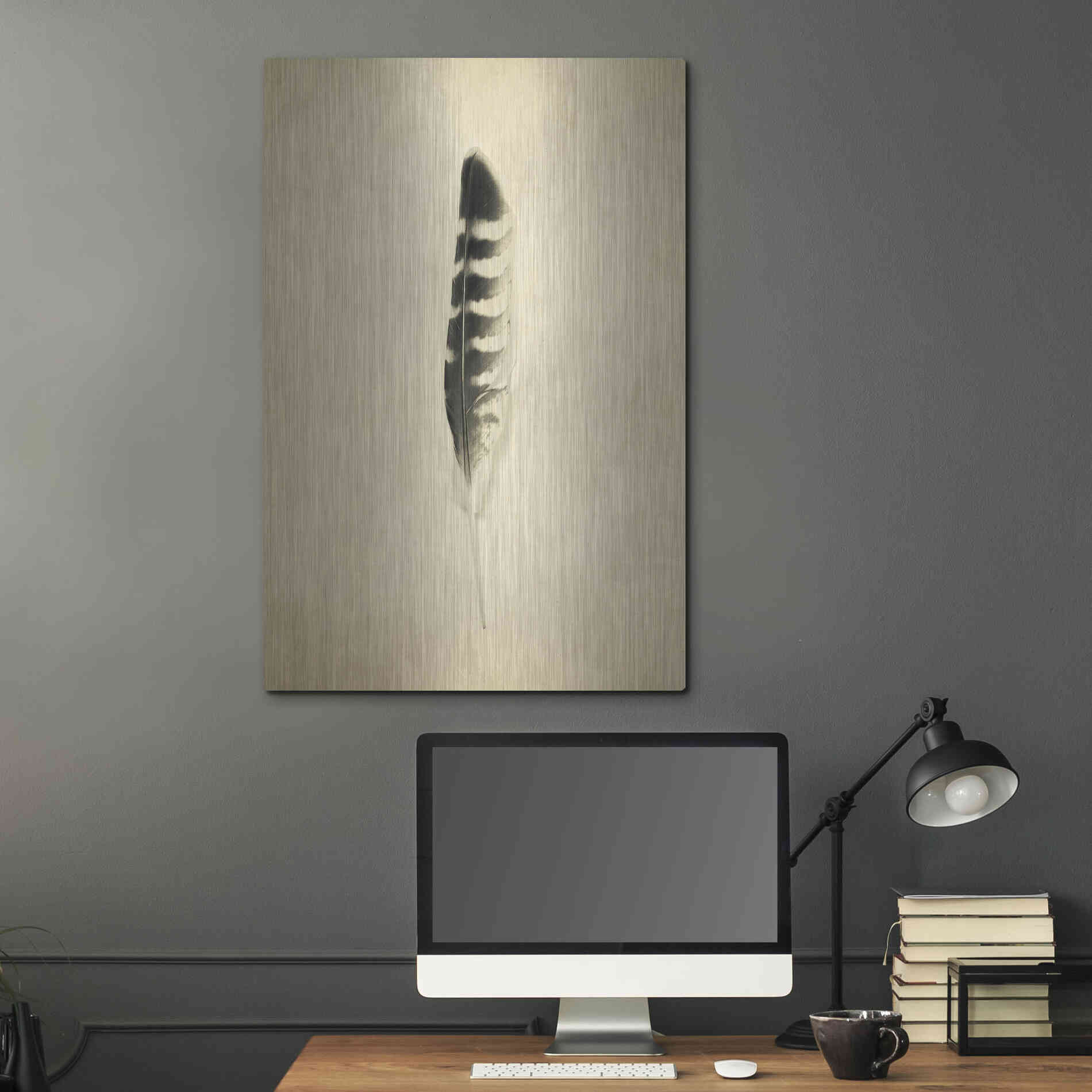 Luxe Metal Art 'Feather IV Vintage' by Debra Van Swearingen, Metal Wall Art,24x36