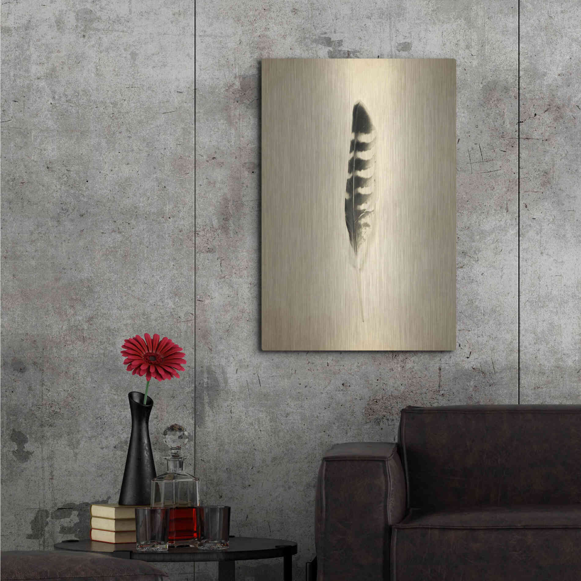 Luxe Metal Art 'Feather IV Vintage' by Debra Van Swearingen, Metal Wall Art,24x36