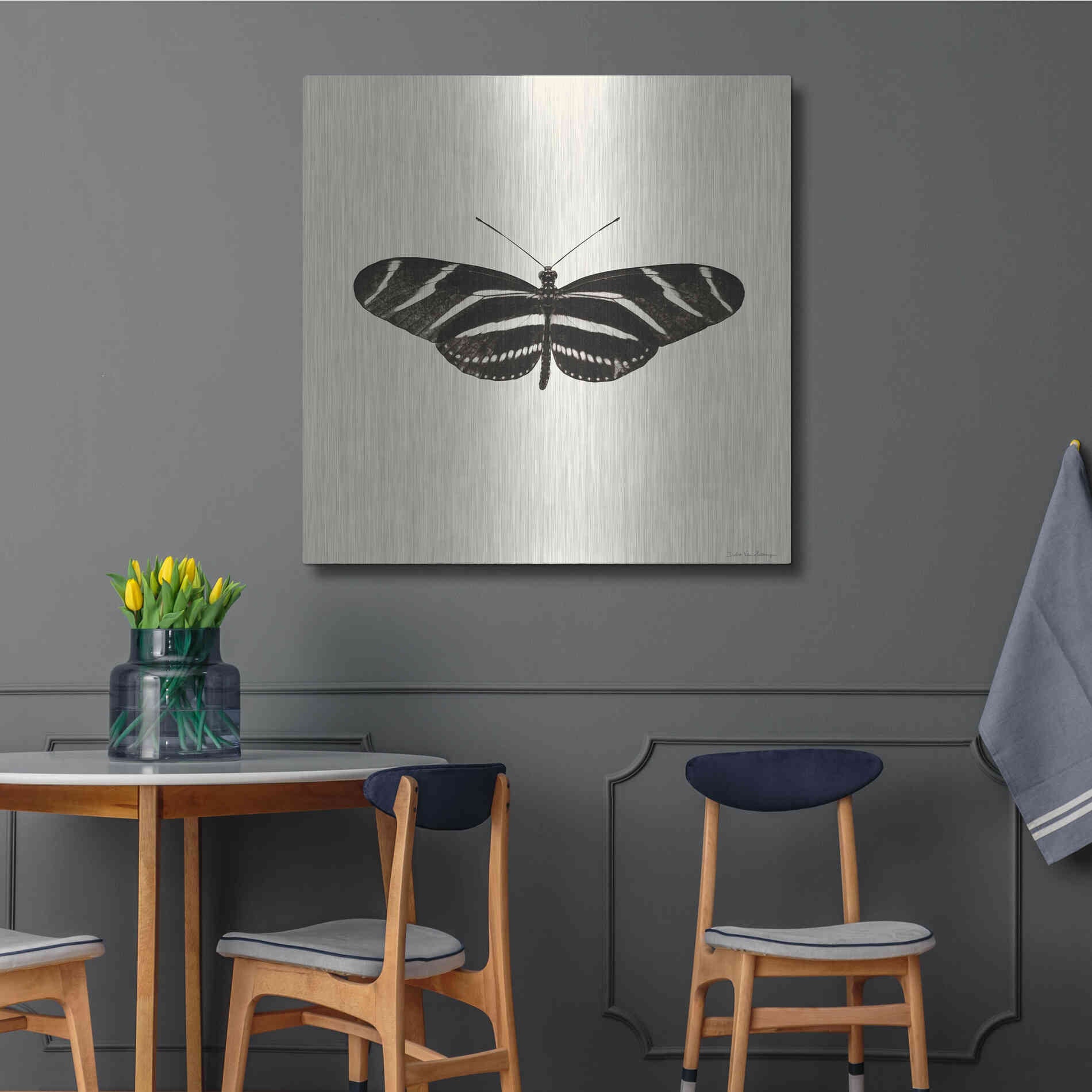 Luxe Metal Art 'Butterfly IX B&W' by Debra Van Swearingen, Metal Wall Art,36x36