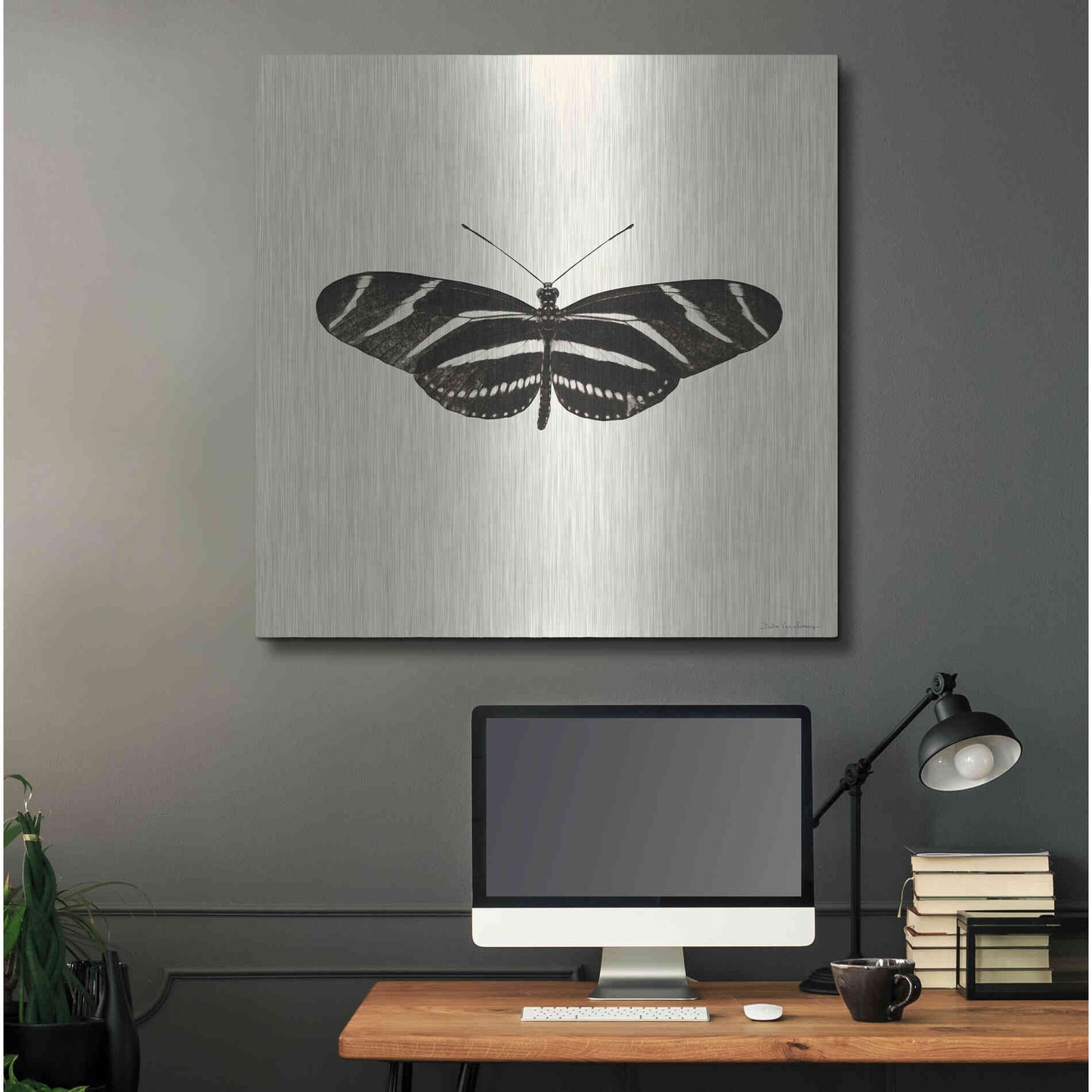 Luxe Metal Art 'Butterfly IX B&W' by Debra Van Swearingen, Metal Wall Art,36x36