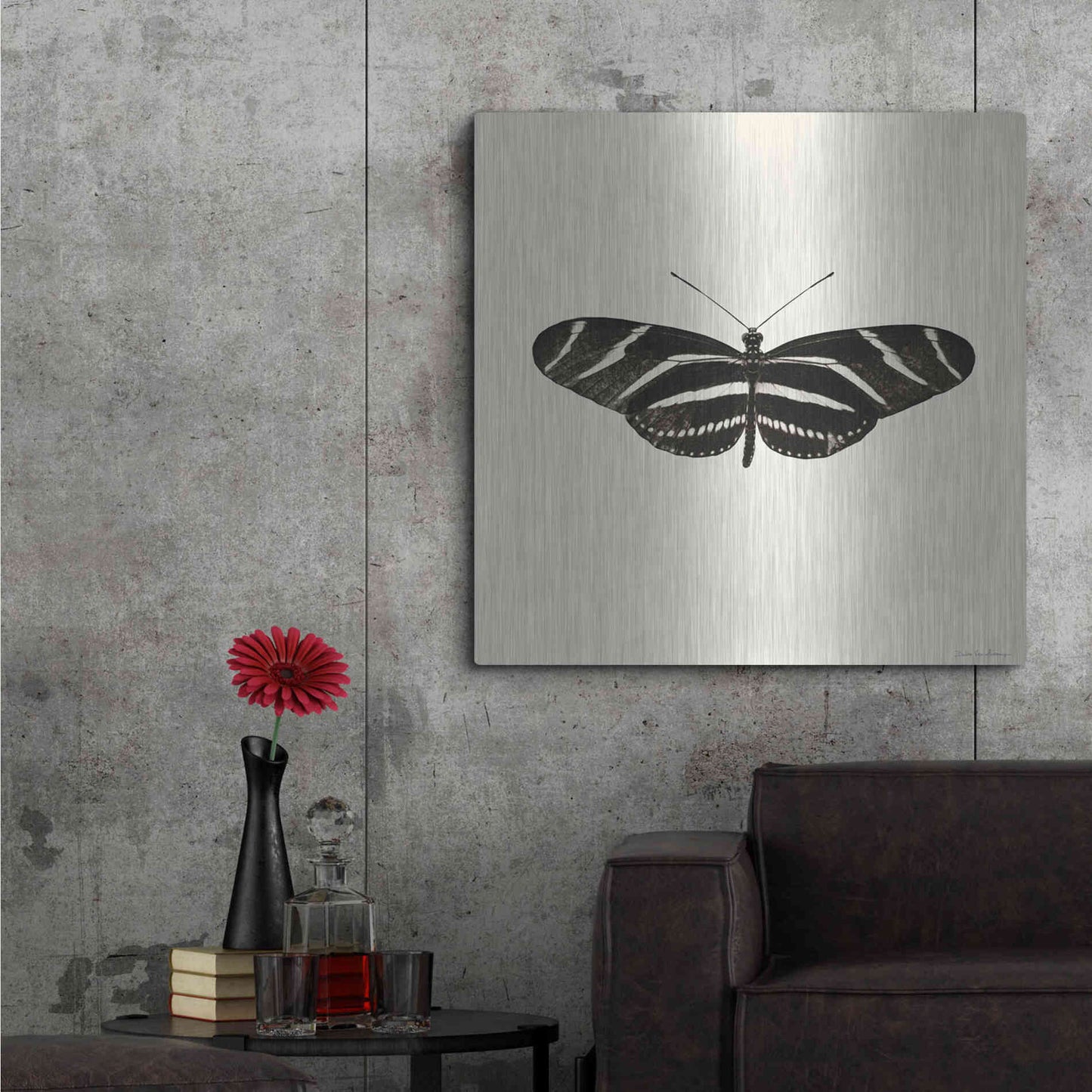 Luxe Metal Art 'Butterfly IX B&W' by Debra Van Swearingen, Metal Wall Art,36x36