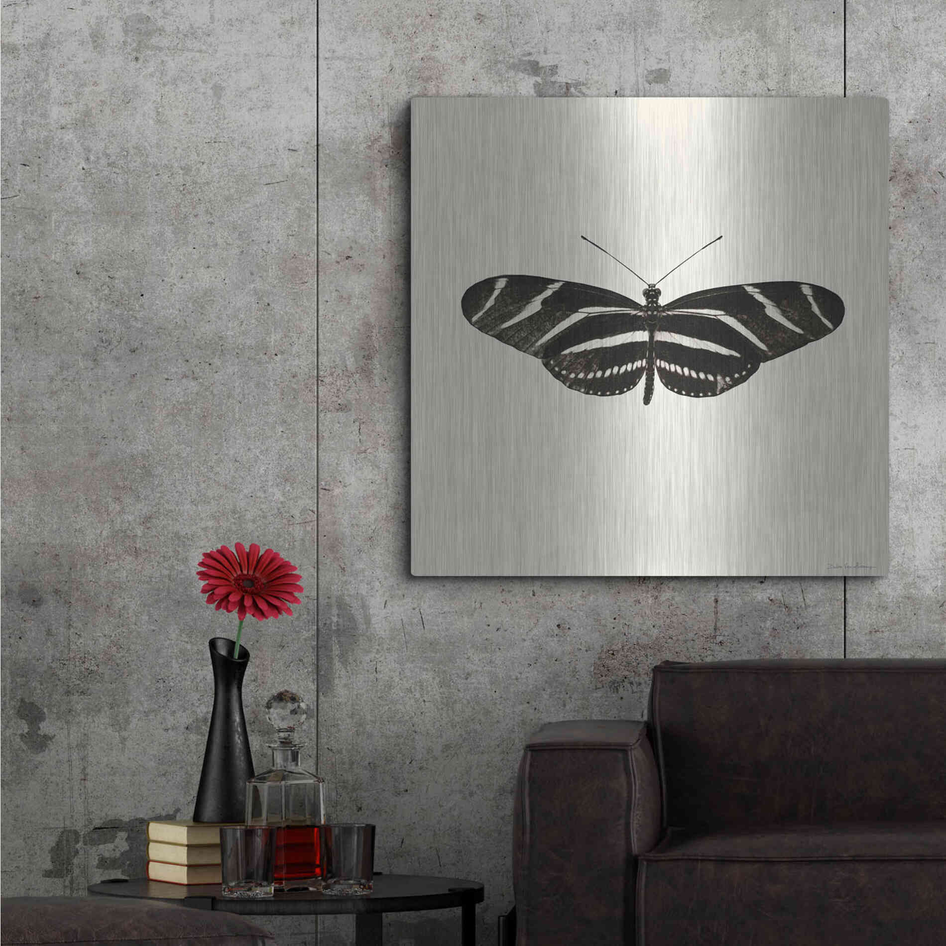 Luxe Metal Art 'Butterfly IX B&W' by Debra Van Swearingen, Metal Wall Art,36x36