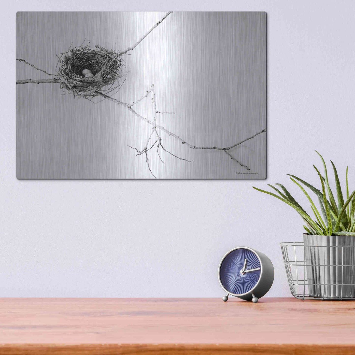 Luxe Metal Art 'Nest and Branch I' by Debra Van Swearingen, Metal Wall Art,16x12