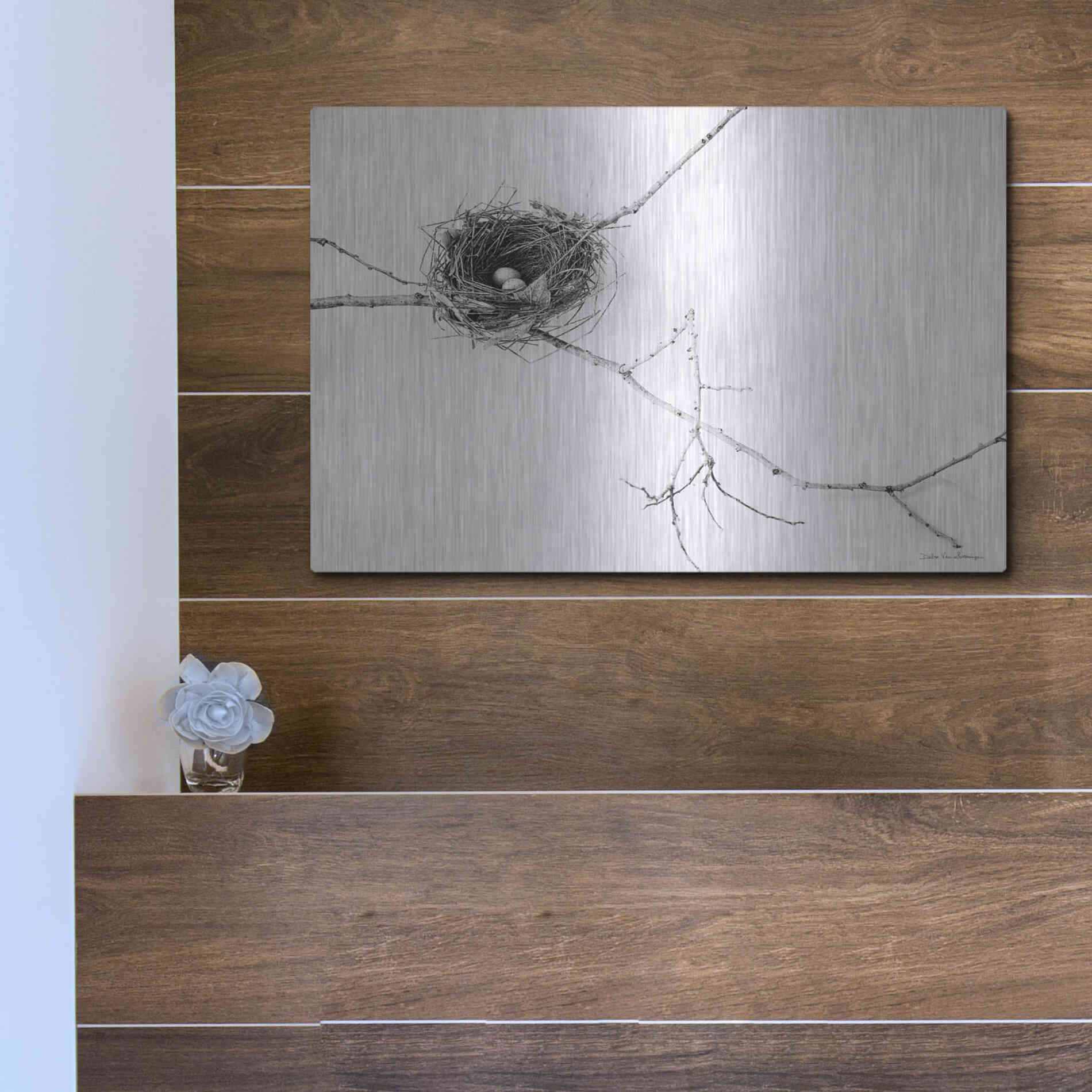 Luxe Metal Art 'Nest and Branch I' by Debra Van Swearingen, Metal Wall Art,16x12