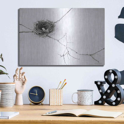 Luxe Metal Art 'Nest and Branch I' by Debra Van Swearingen, Metal Wall Art,16x12