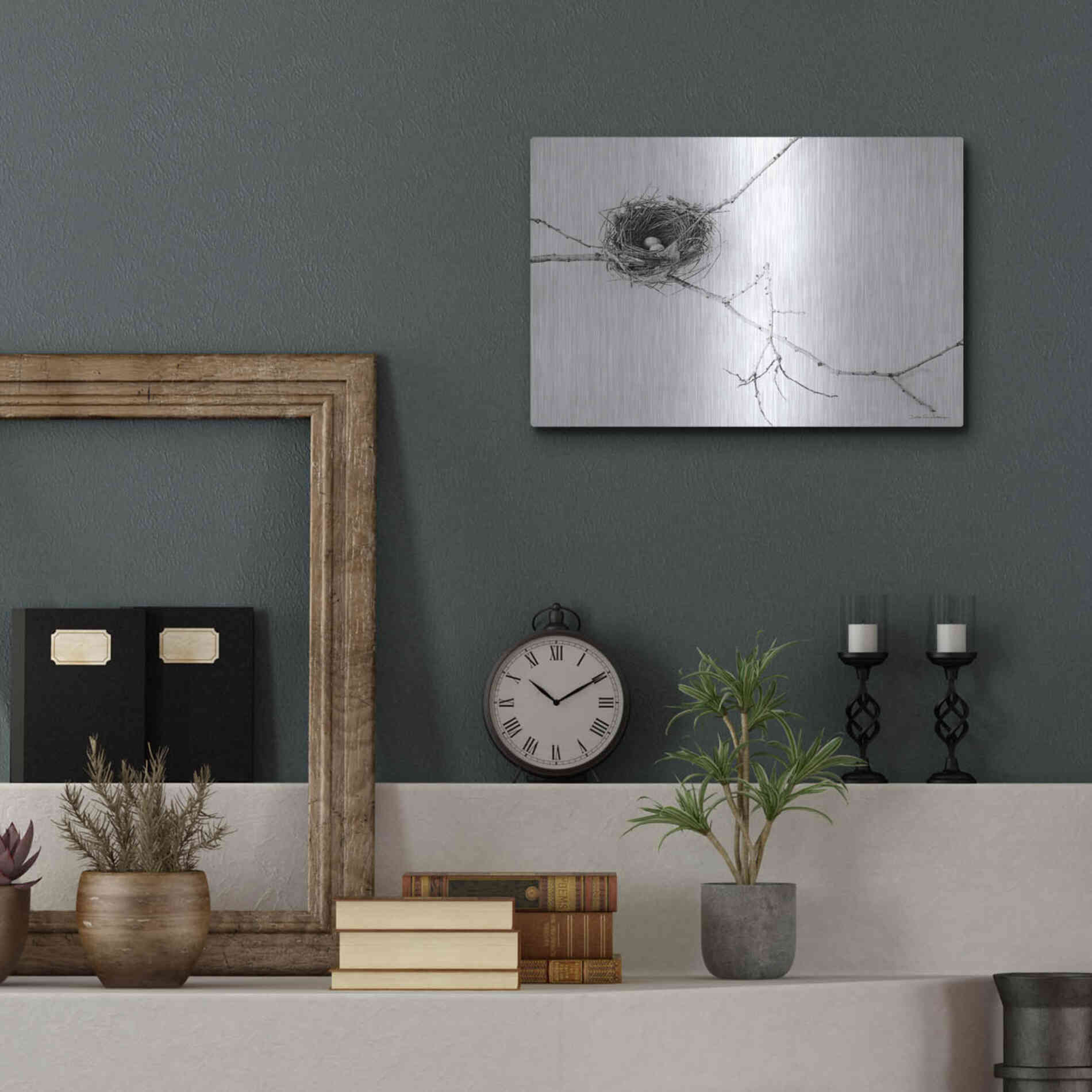 Luxe Metal Art 'Nest and Branch I' by Debra Van Swearingen, Metal Wall Art,16x12
