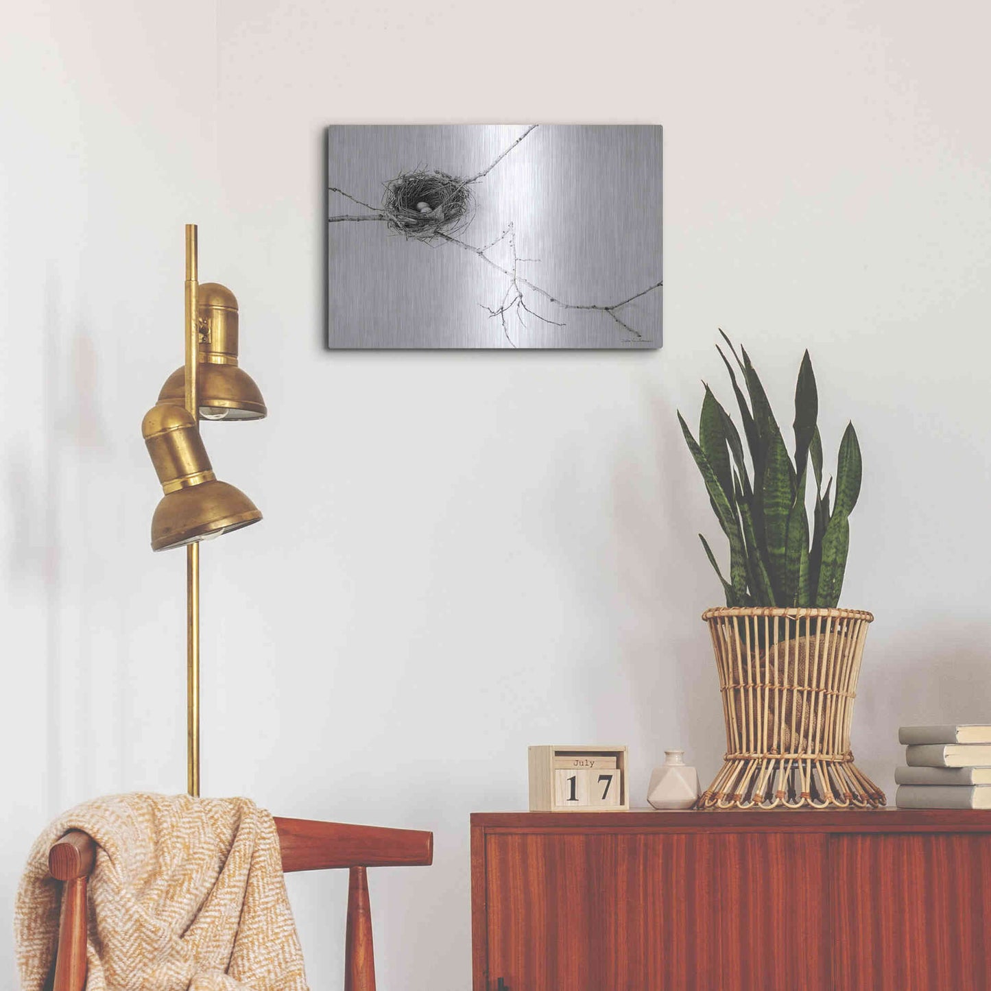 Luxe Metal Art 'Nest and Branch I' by Debra Van Swearingen, Metal Wall Art,24x16