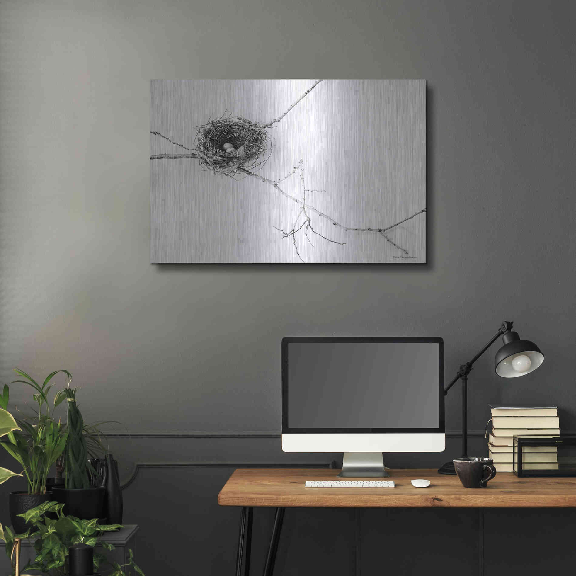 Luxe Metal Art 'Nest and Branch I' by Debra Van Swearingen, Metal Wall Art,36x24