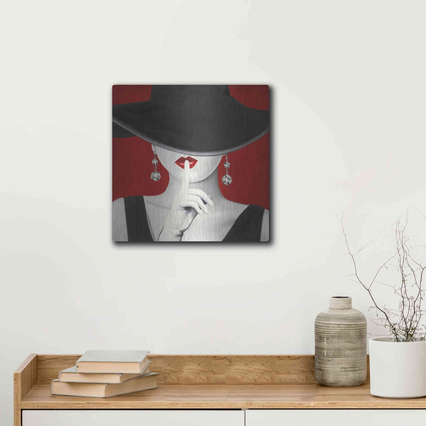 Luxe Metal Art 'Haute Chapeau Rouge I' by Marco Fabiano, Metal Wall Art,12x12