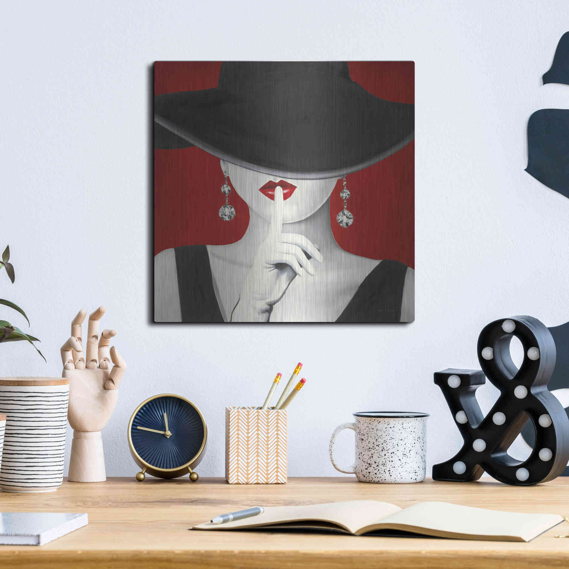 Luxe Metal Art 'Haute Chapeau Rouge I' by Marco Fabiano, Metal Wall Art,12x12