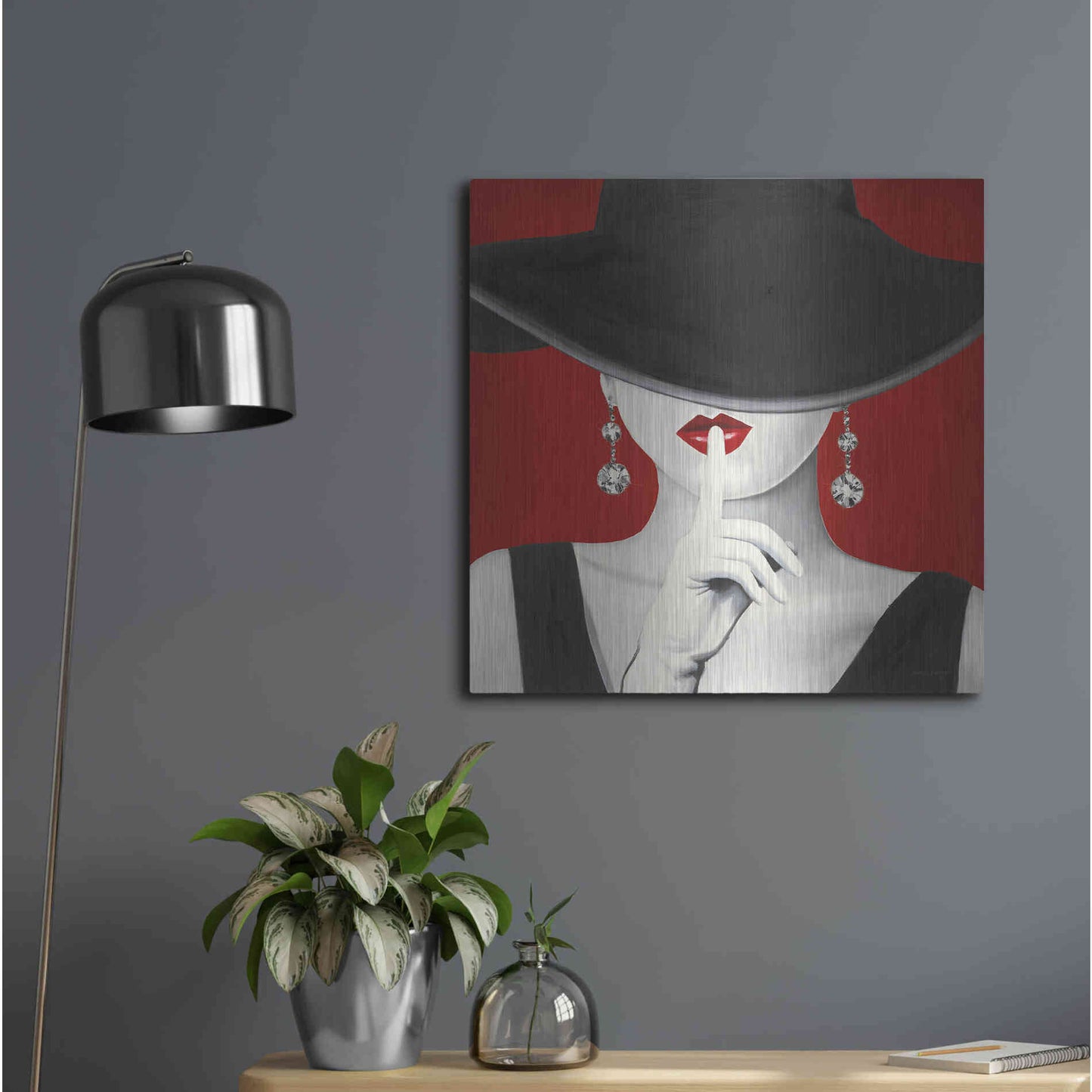 Luxe Metal Art 'Haute Chapeau Rouge I' by Marco Fabiano, Metal Wall Art,24x24