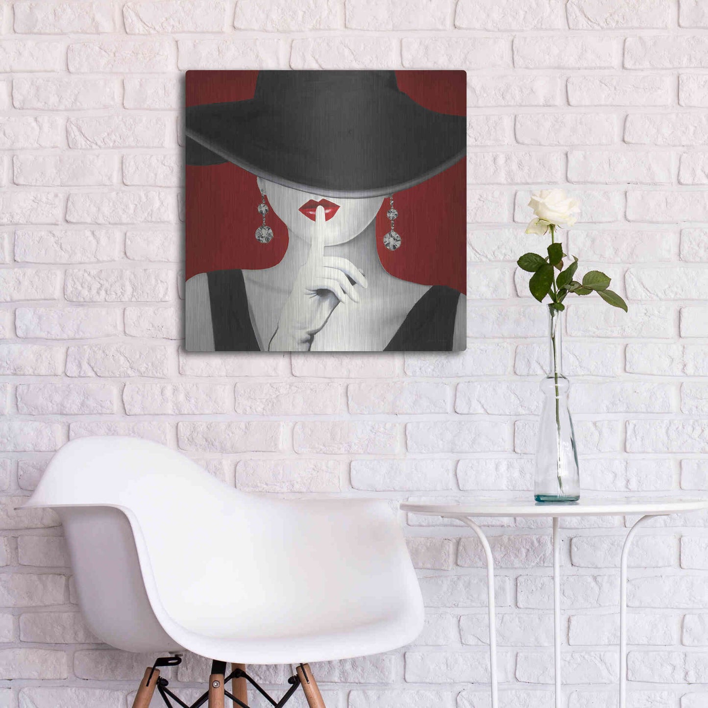 Luxe Metal Art 'Haute Chapeau Rouge I' by Marco Fabiano, Metal Wall Art,24x24