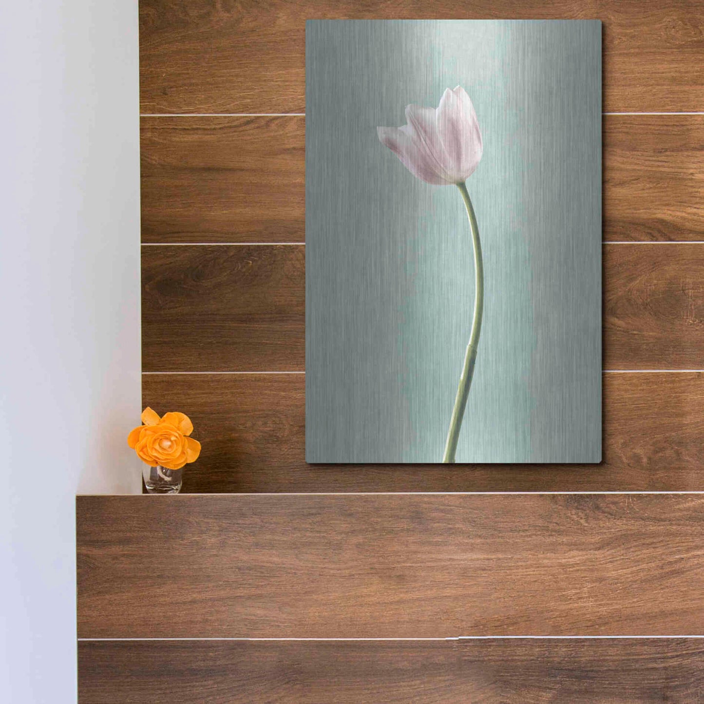 Luxe Metal Art 'Light Tulips I Harbor Gray' by Debra Van Swearingen, Metal Wall Art,12x16