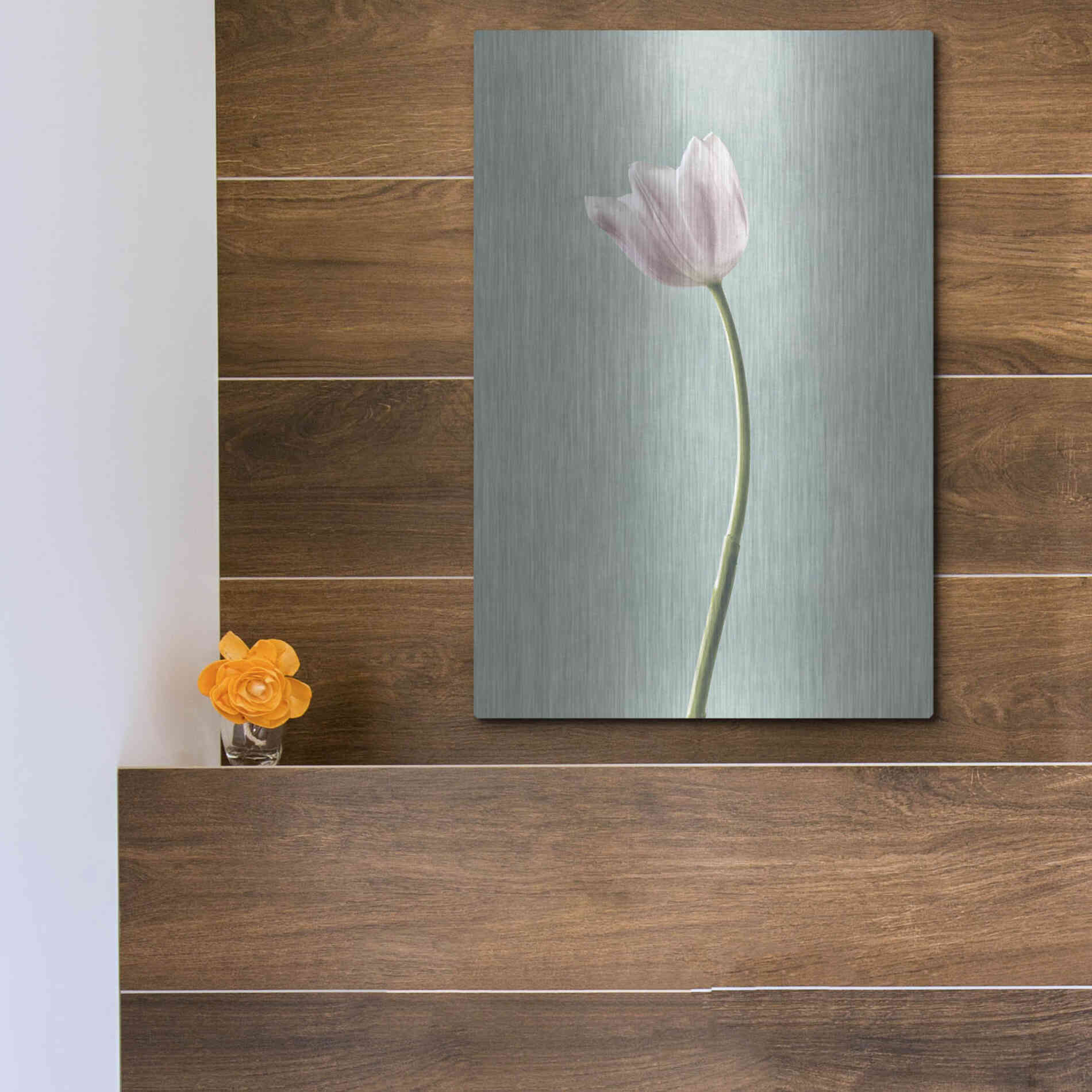 Luxe Metal Art 'Light Tulips I Harbor Gray' by Debra Van Swearingen, Metal Wall Art,12x16