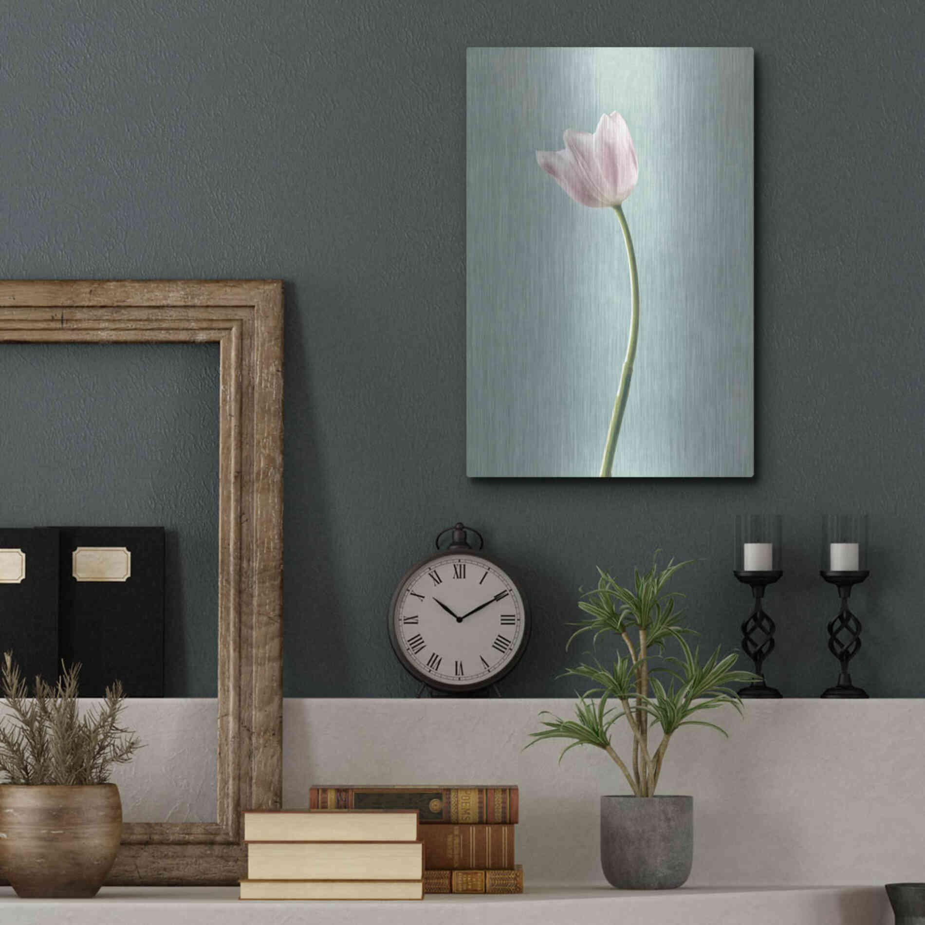 Luxe Metal Art 'Light Tulips I Harbor Gray' by Debra Van Swearingen, Metal Wall Art,12x16