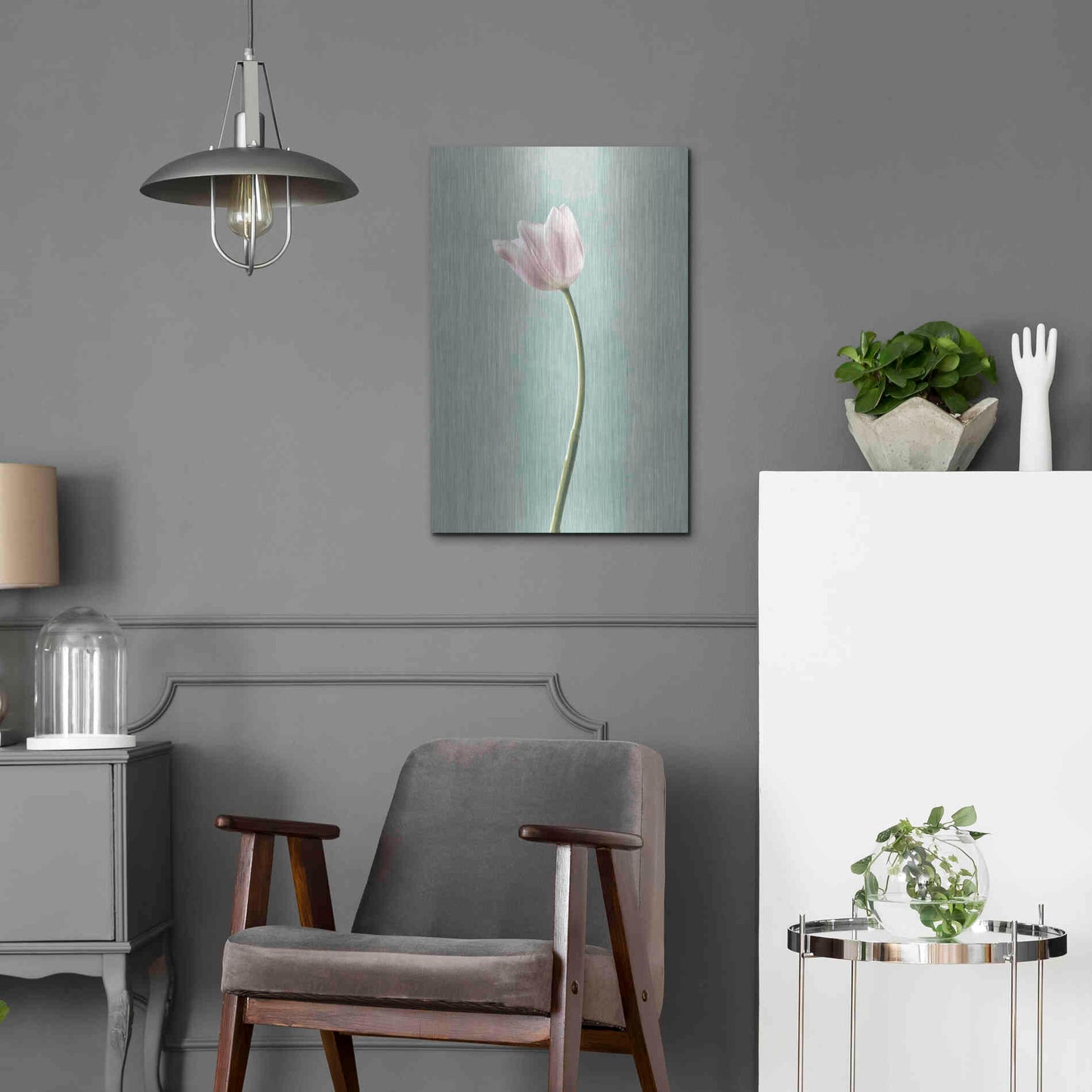 Luxe Metal Art 'Light Tulips I Harbor Gray' by Debra Van Swearingen, Metal Wall Art,16x24