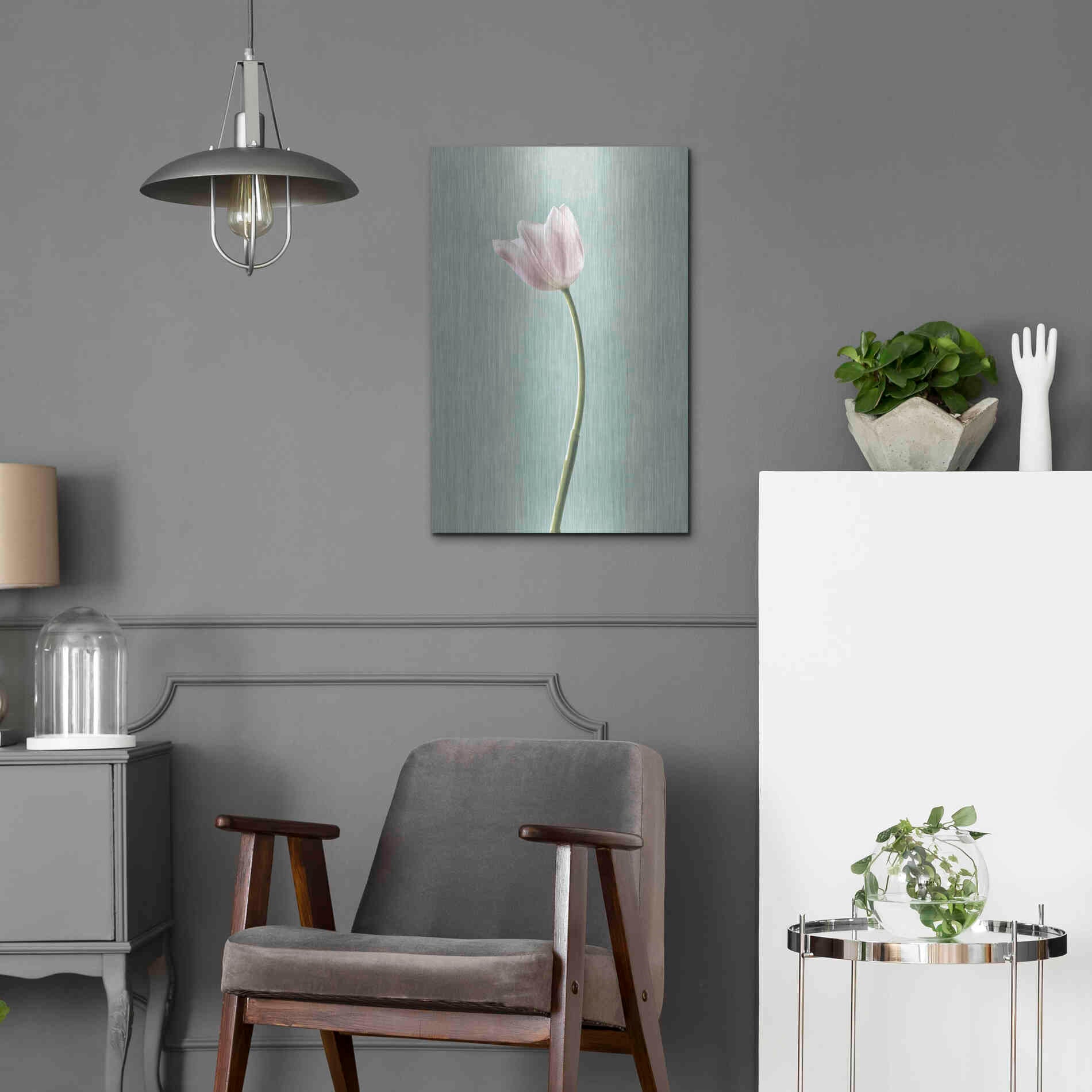 Luxe Metal Art 'Light Tulips I Harbor Gray' by Debra Van Swearingen, Metal Wall Art,16x24