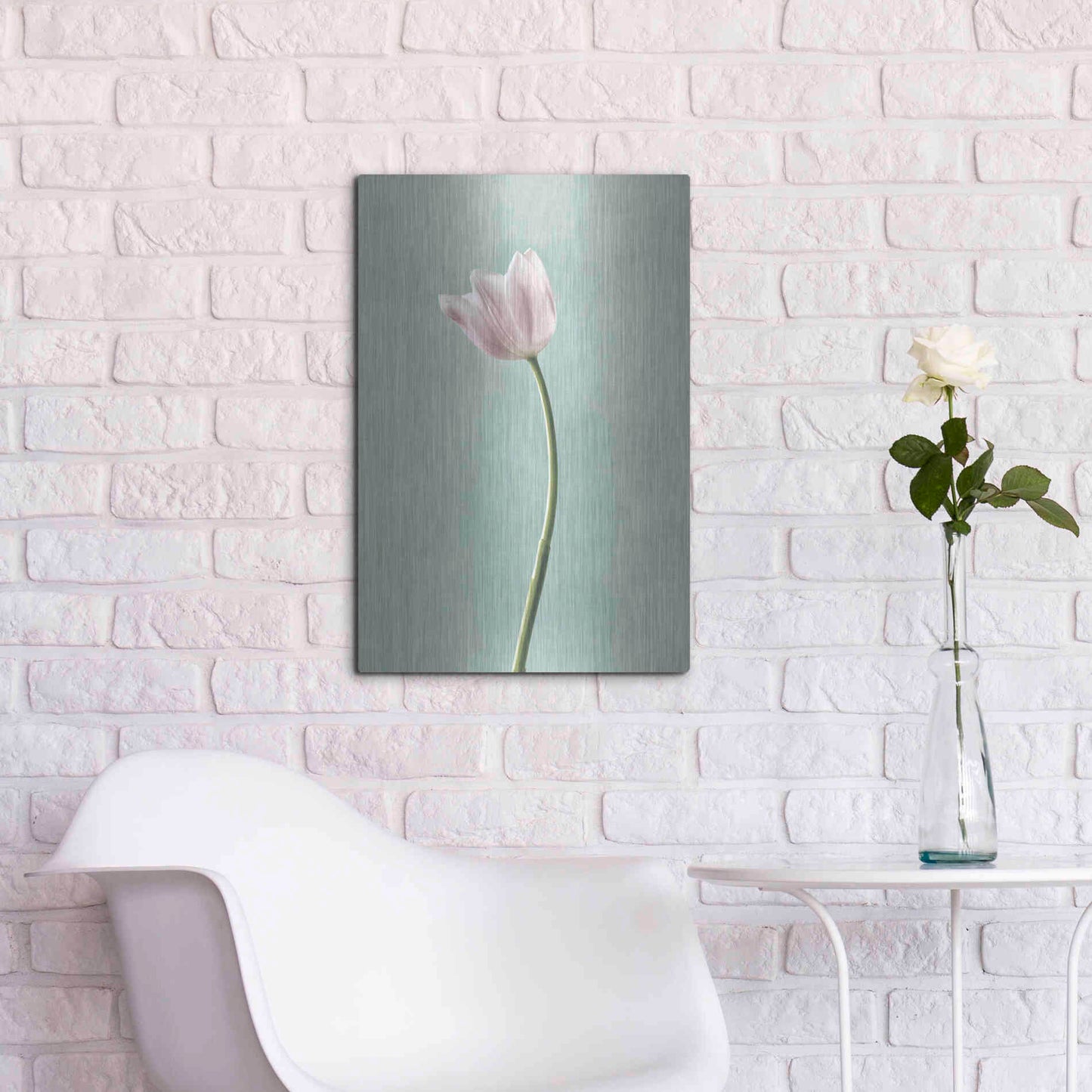 Luxe Metal Art 'Light Tulips I Harbor Gray' by Debra Van Swearingen, Metal Wall Art,16x24