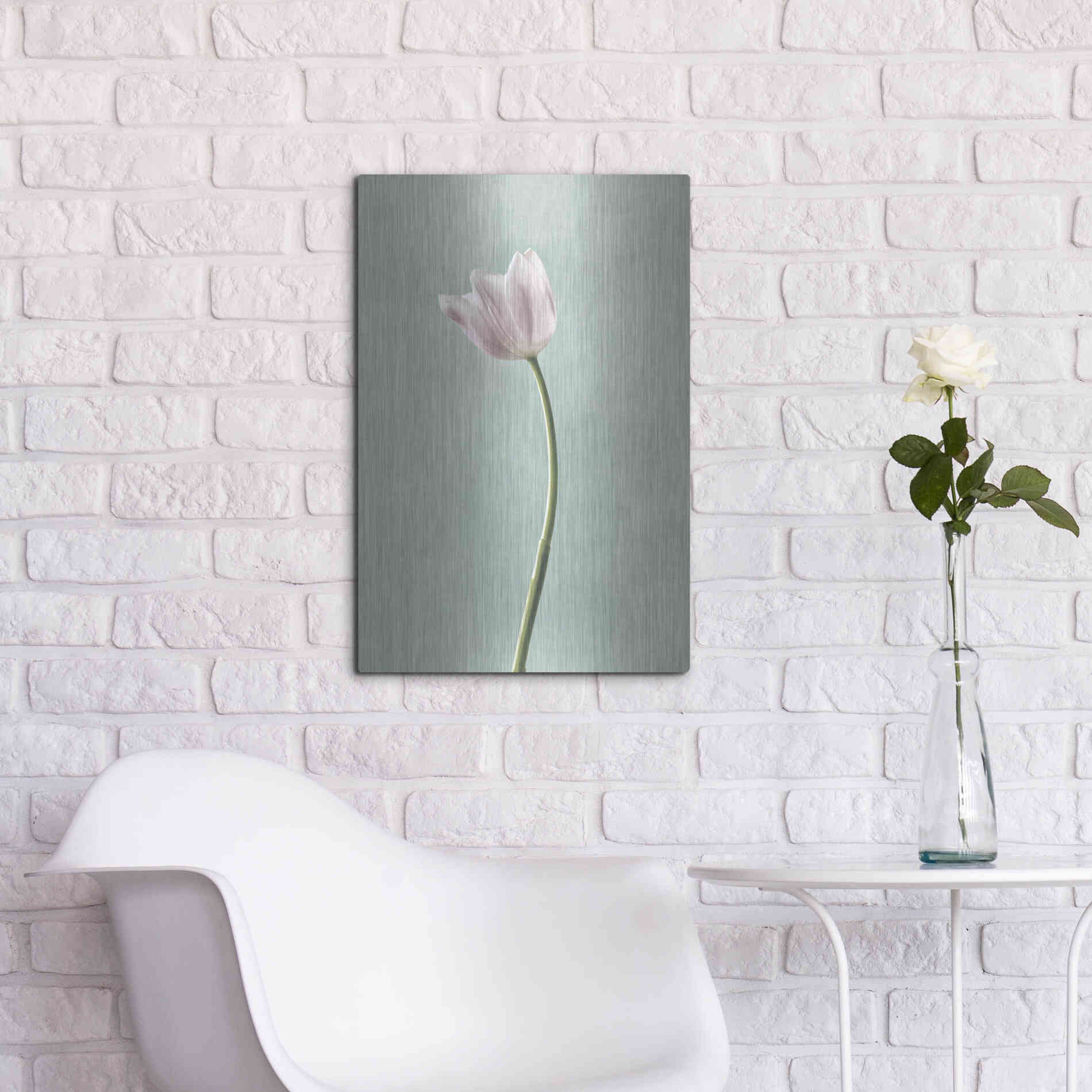 Luxe Metal Art 'Light Tulips I Harbor Gray' by Debra Van Swearingen, Metal Wall Art,16x24