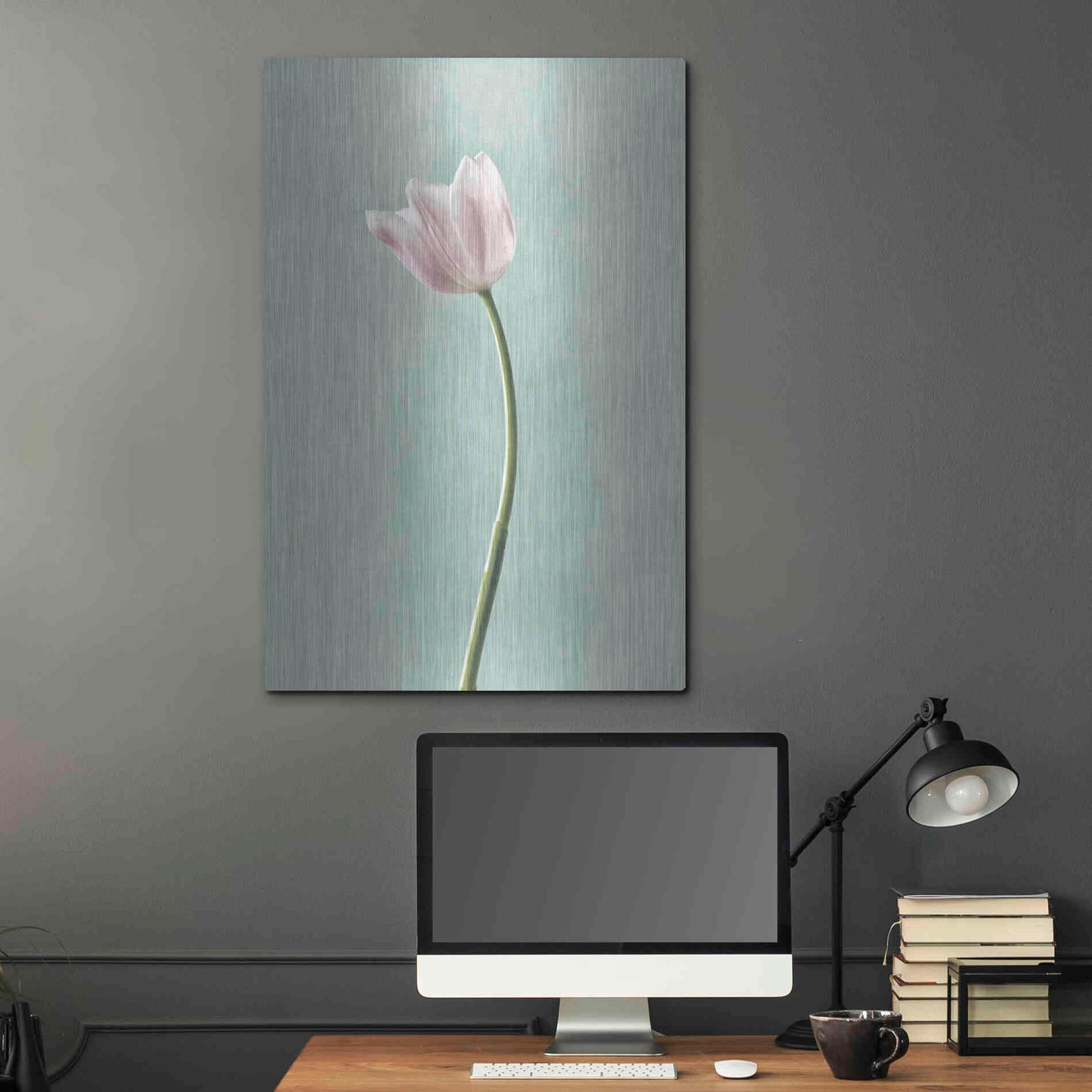 Luxe Metal Art 'Light Tulips I Harbor Gray' by Debra Van Swearingen, Metal Wall Art,24x36