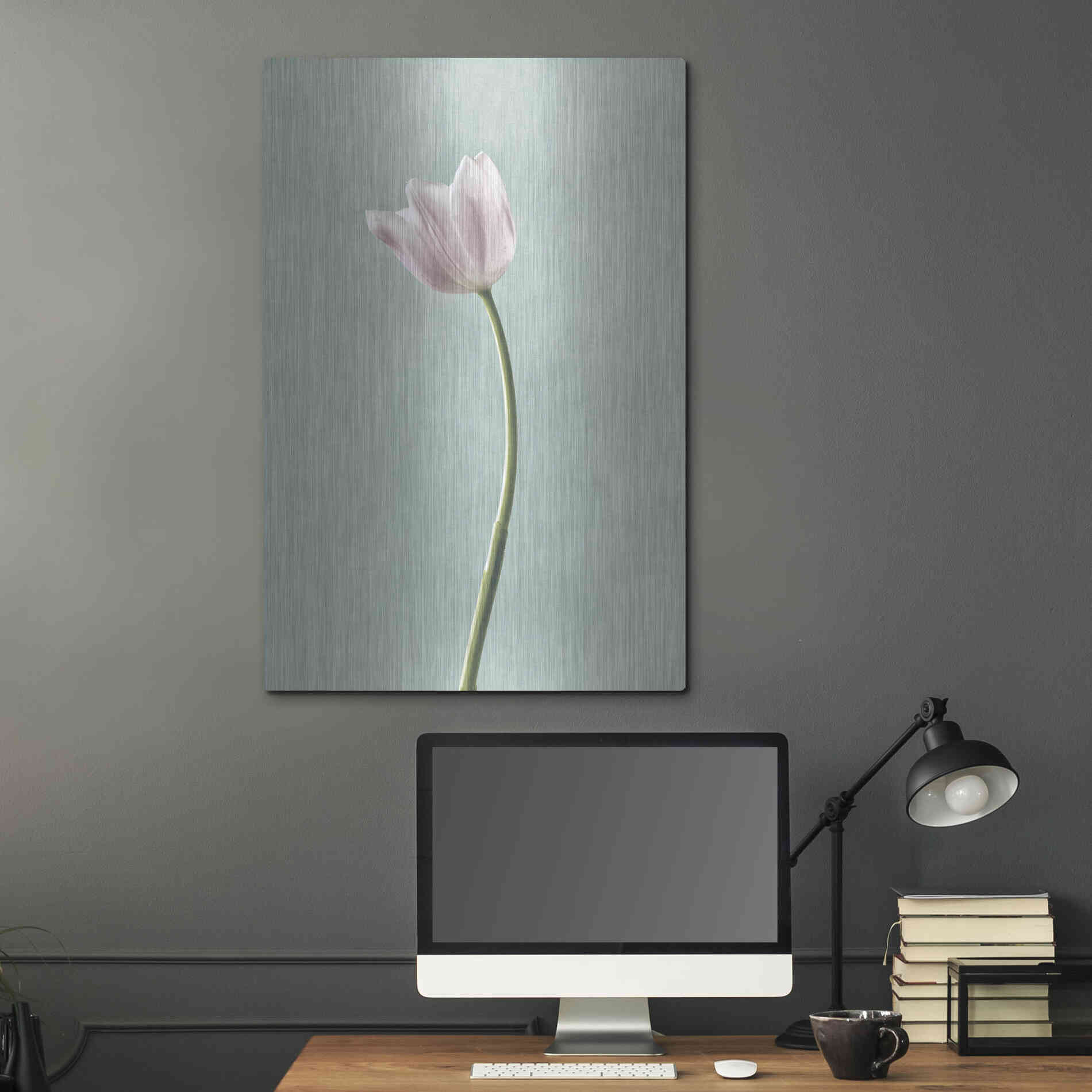 Luxe Metal Art 'Light Tulips I Harbor Gray' by Debra Van Swearingen, Metal Wall Art,24x36