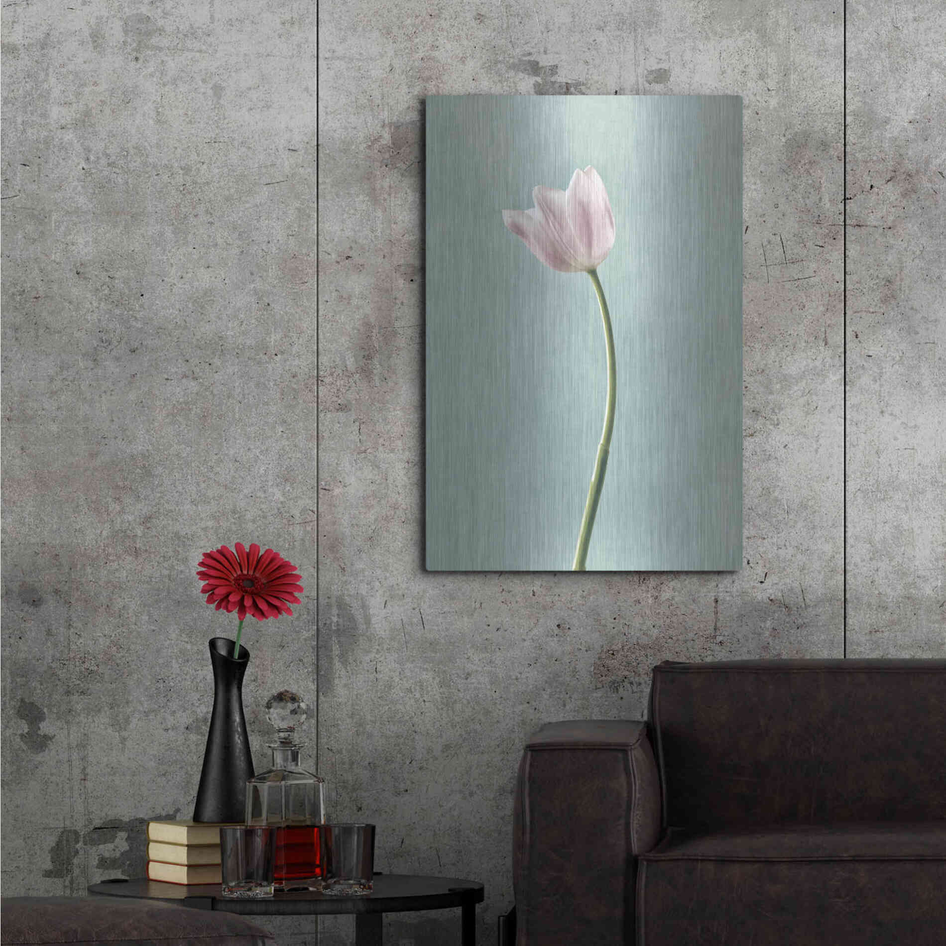 Luxe Metal Art 'Light Tulips I Harbor Gray' by Debra Van Swearingen, Metal Wall Art,24x36
