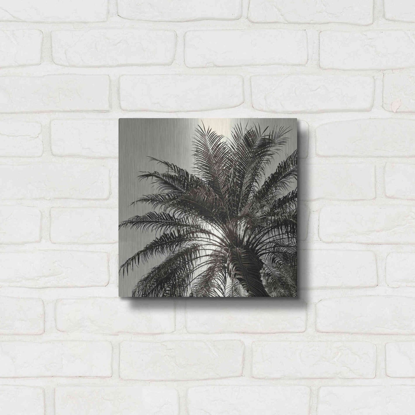 Luxe Metal Art 'Palm Tree Sepia I' by Debra Van Swearingen, Metal Wall Art,12x12