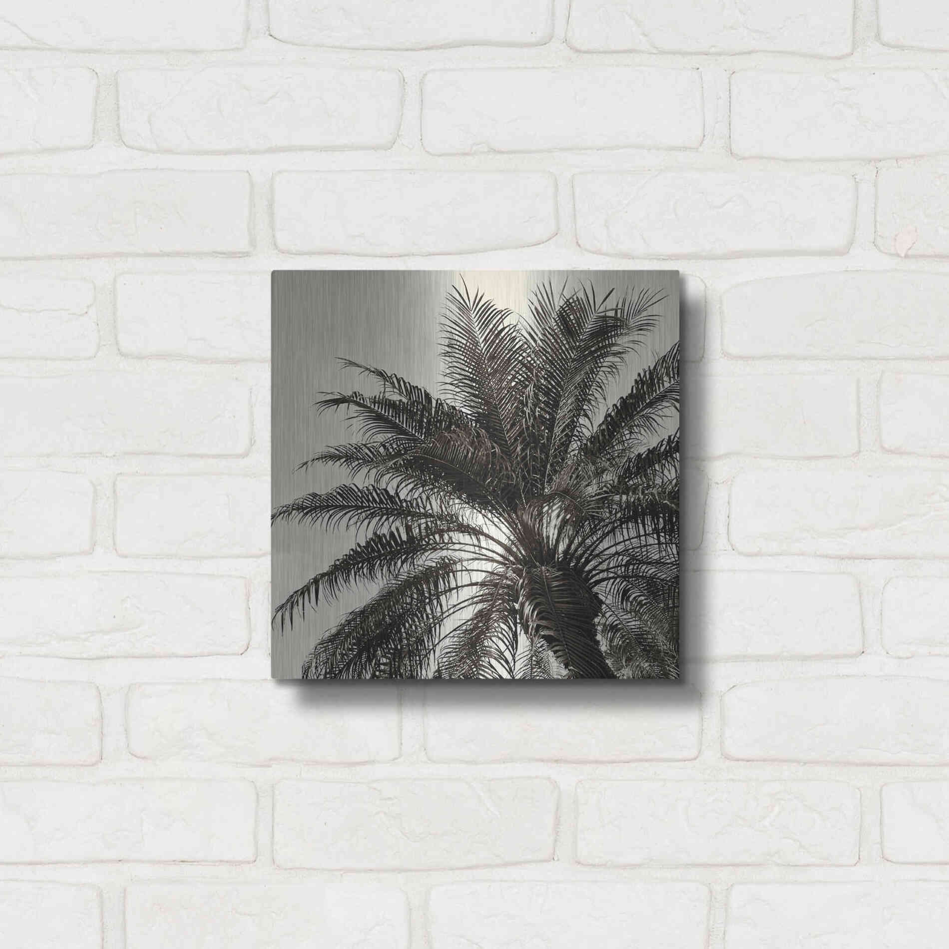 Luxe Metal Art 'Palm Tree Sepia I' by Debra Van Swearingen, Metal Wall Art,12x12