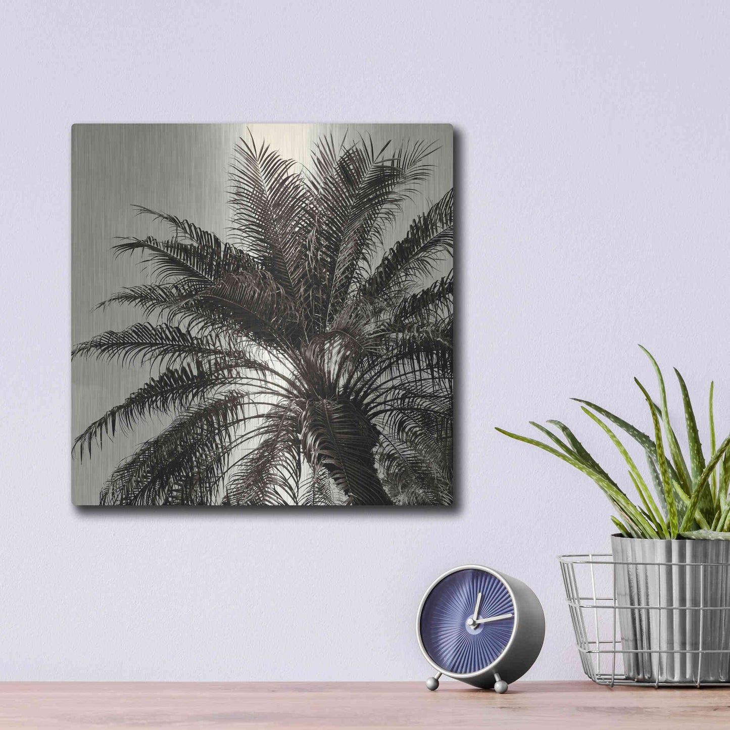 Luxe Metal Art 'Palm Tree Sepia I' by Debra Van Swearingen, Metal Wall Art,12x12
