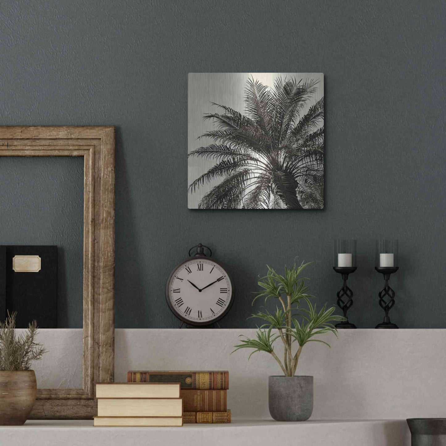 Luxe Metal Art 'Palm Tree Sepia I' by Debra Van Swearingen, Metal Wall Art,12x12