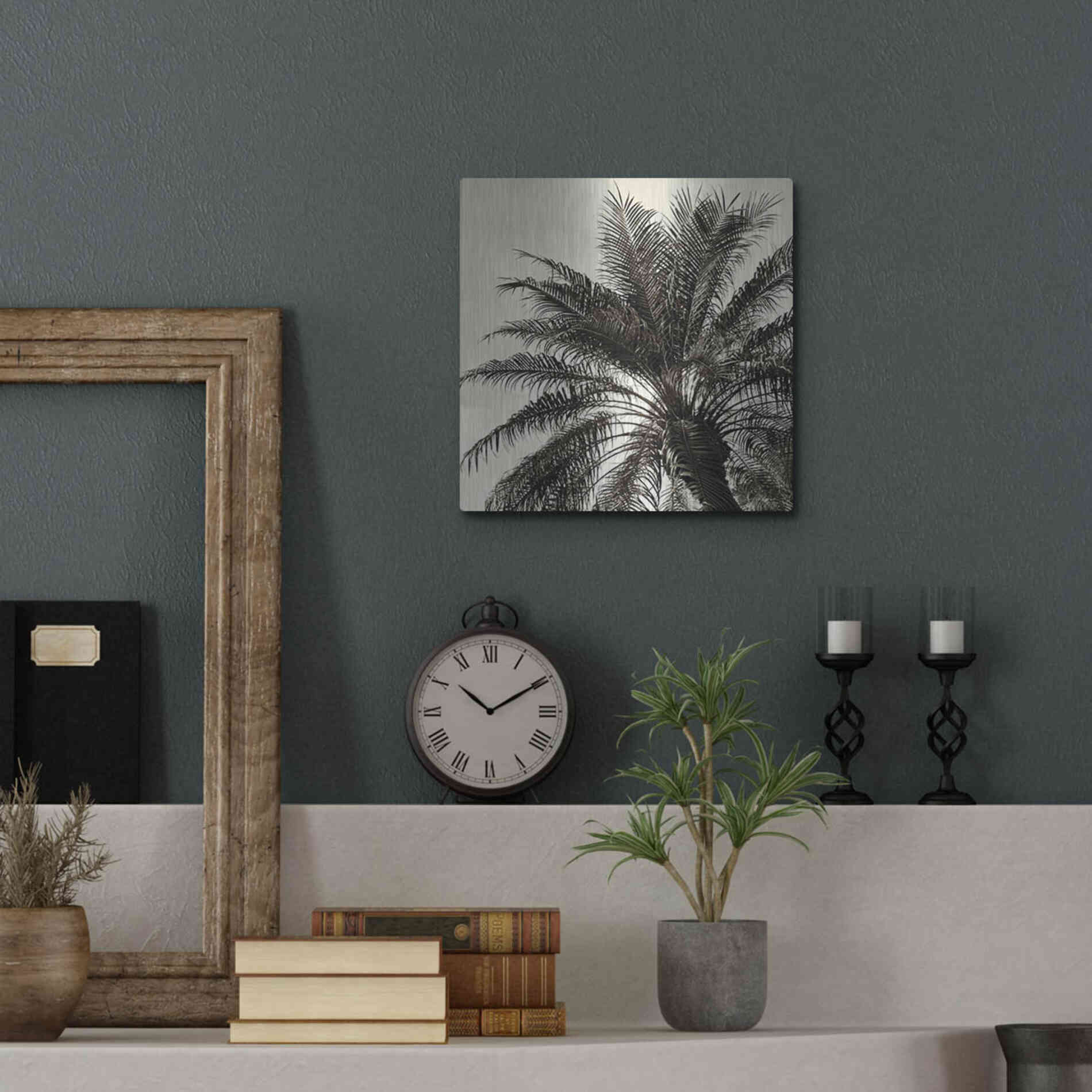 Luxe Metal Art 'Palm Tree Sepia I' by Debra Van Swearingen, Metal Wall Art,12x12