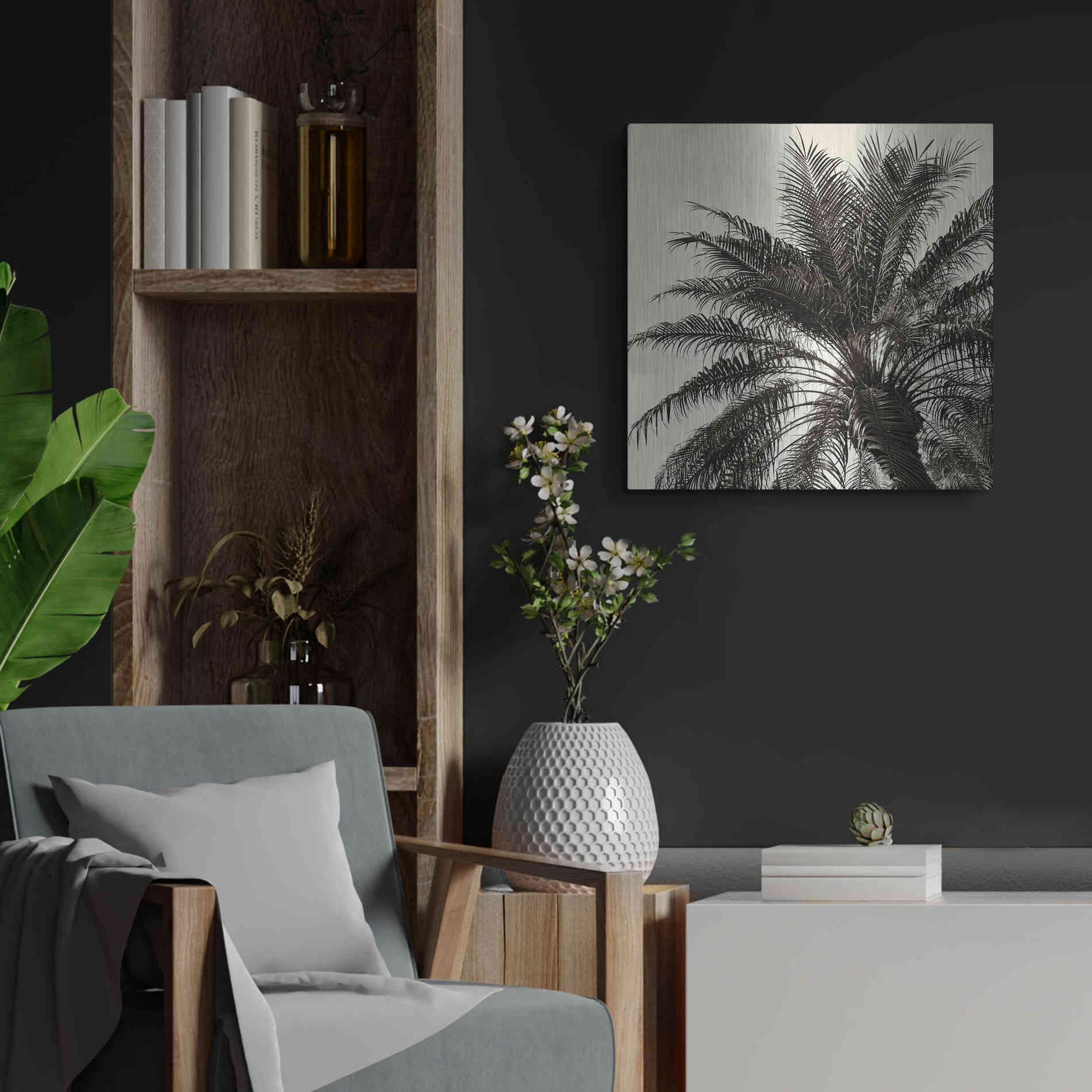 Luxe Metal Art 'Palm Tree Sepia I' by Debra Van Swearingen, Metal Wall Art,24x24