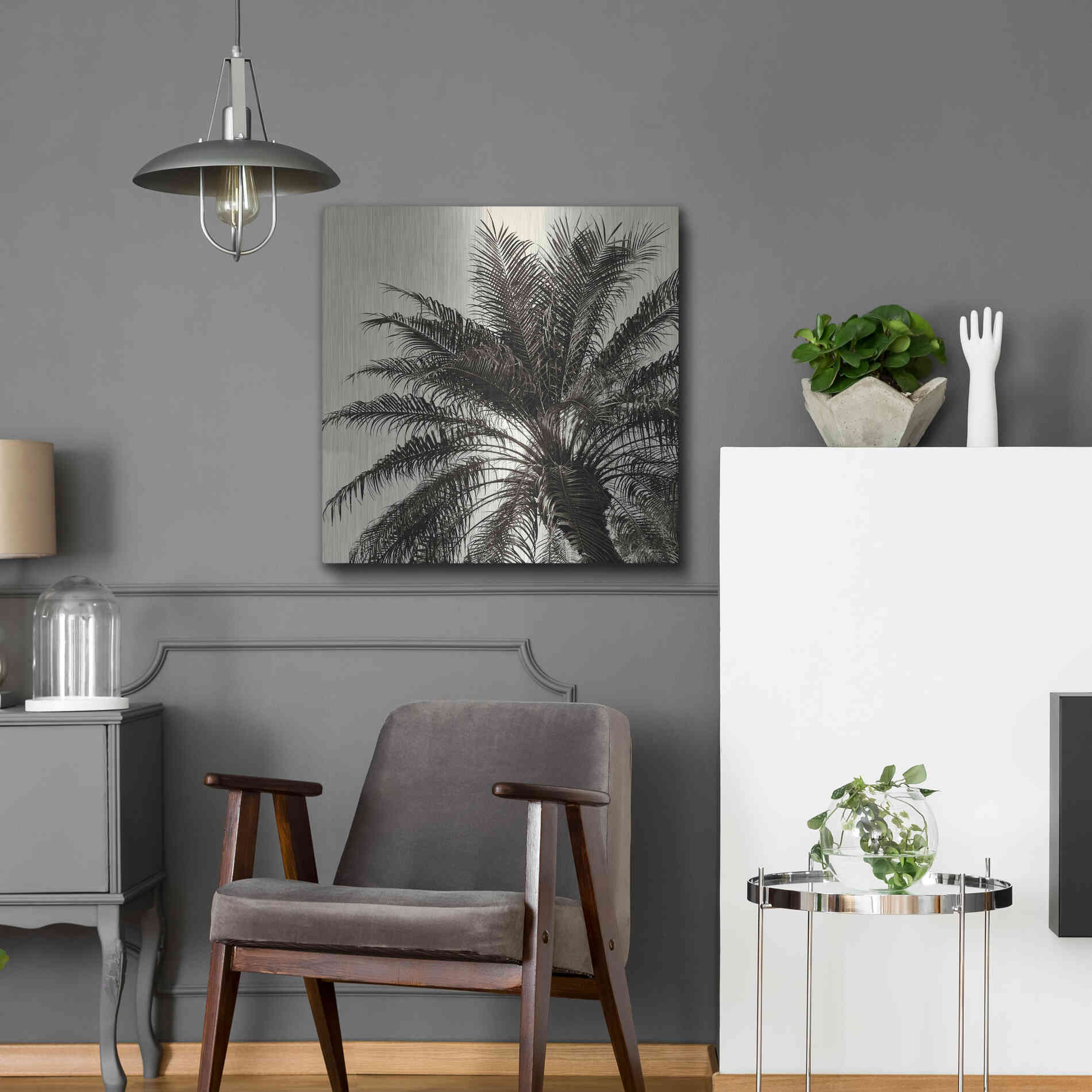 Luxe Metal Art 'Palm Tree Sepia I' by Debra Van Swearingen, Metal Wall Art,24x24