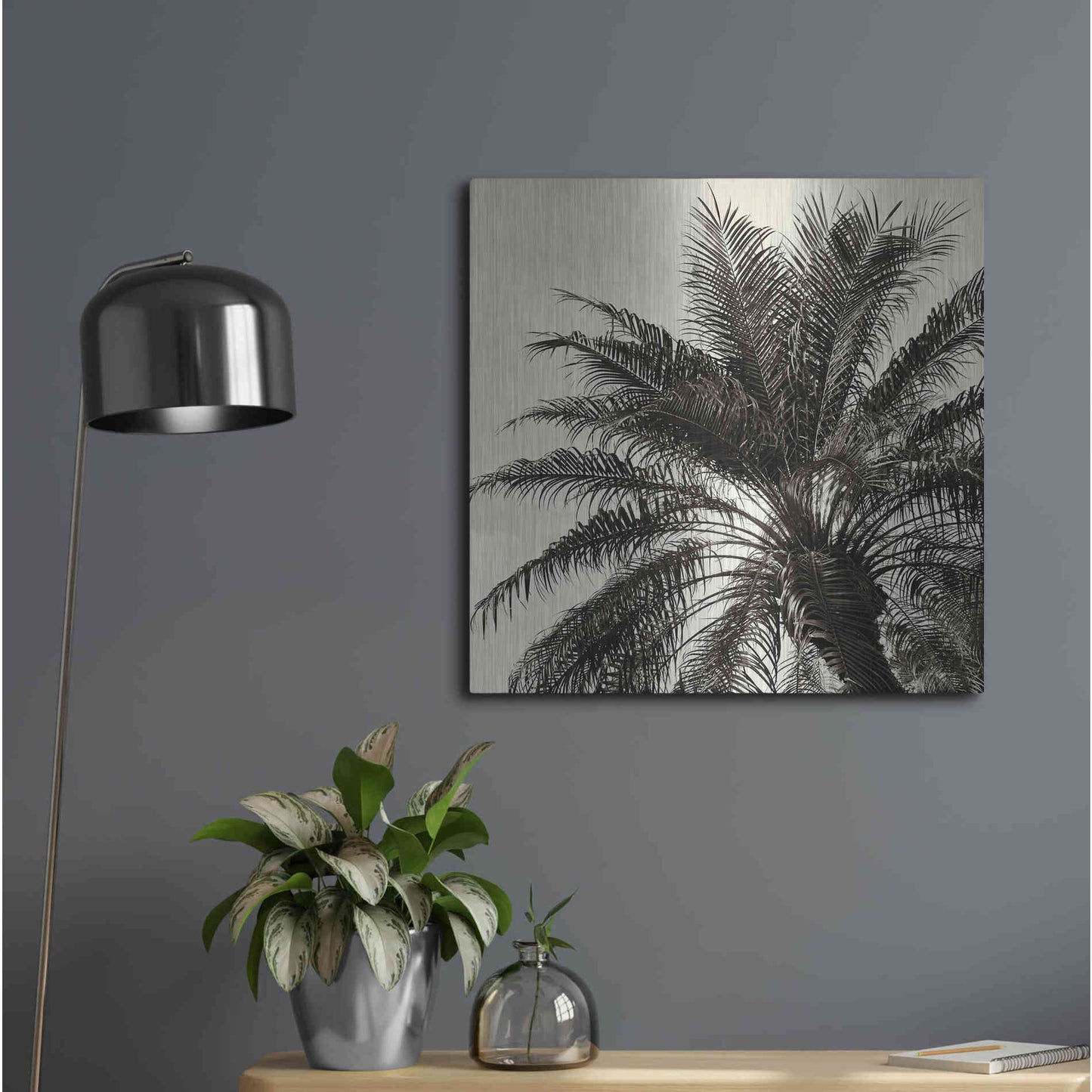 Luxe Metal Art 'Palm Tree Sepia I' by Debra Van Swearingen, Metal Wall Art,24x24