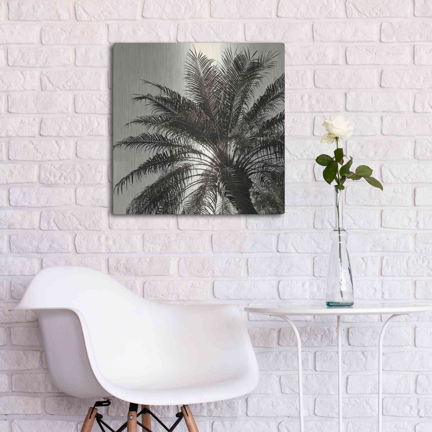 Luxe Metal Art 'Palm Tree Sepia I' by Debra Van Swearingen, Metal Wall Art,24x24