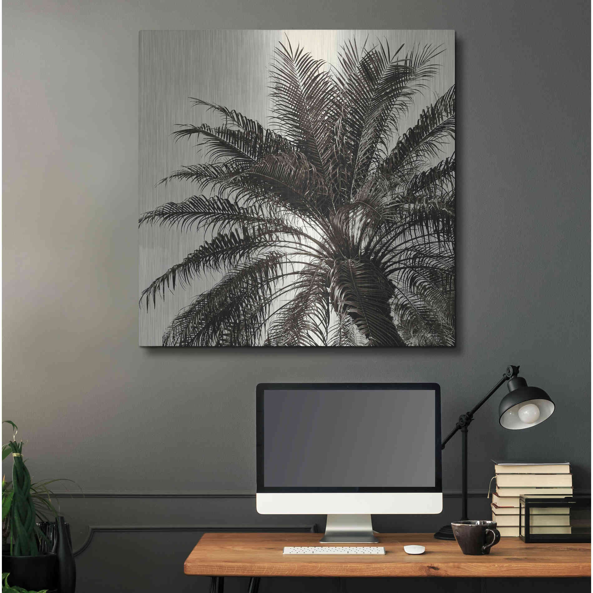 Luxe Metal Art 'Palm Tree Sepia I' by Debra Van Swearingen, Metal Wall Art,36x36