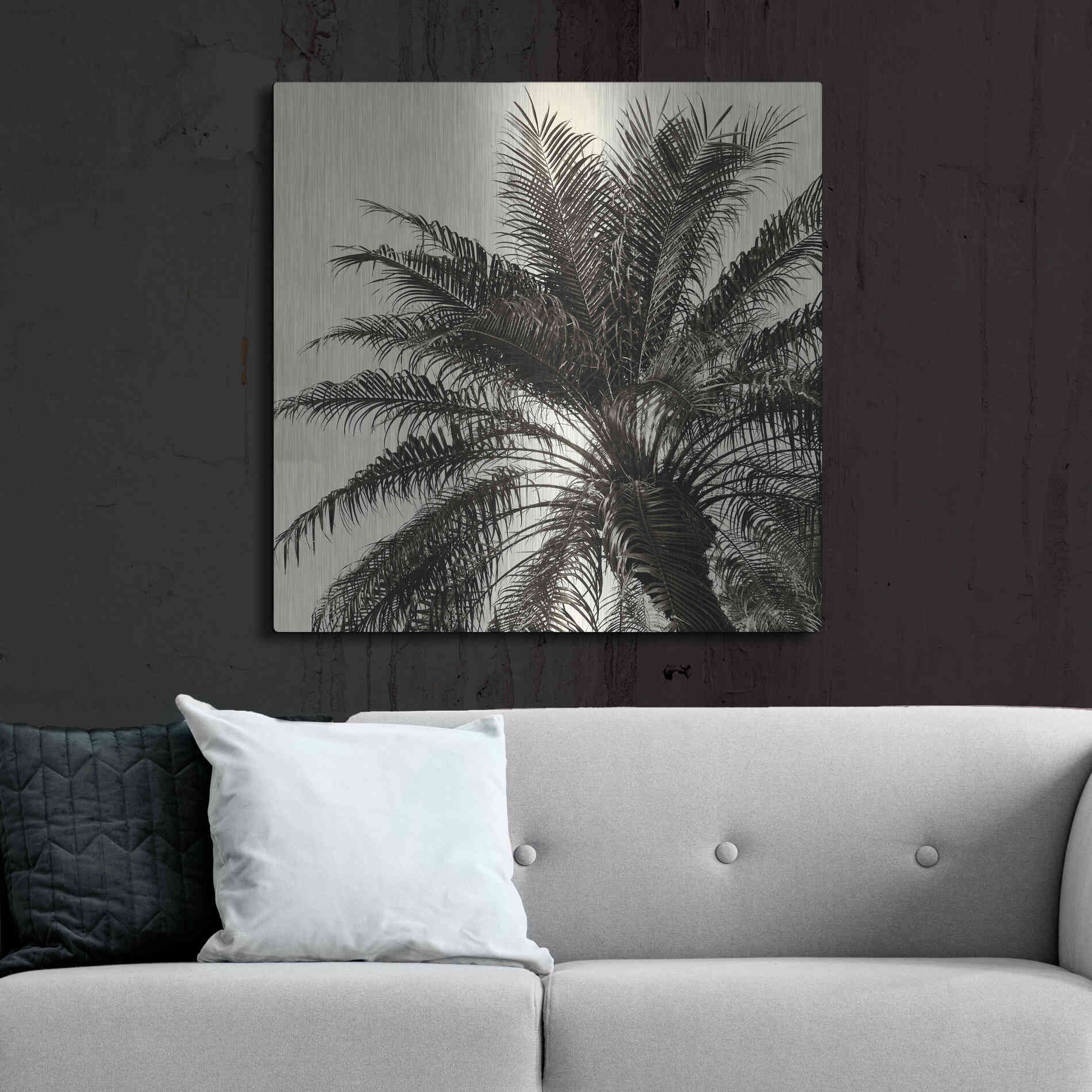 Luxe Metal Art 'Palm Tree Sepia I' by Debra Van Swearingen, Metal Wall Art,36x36