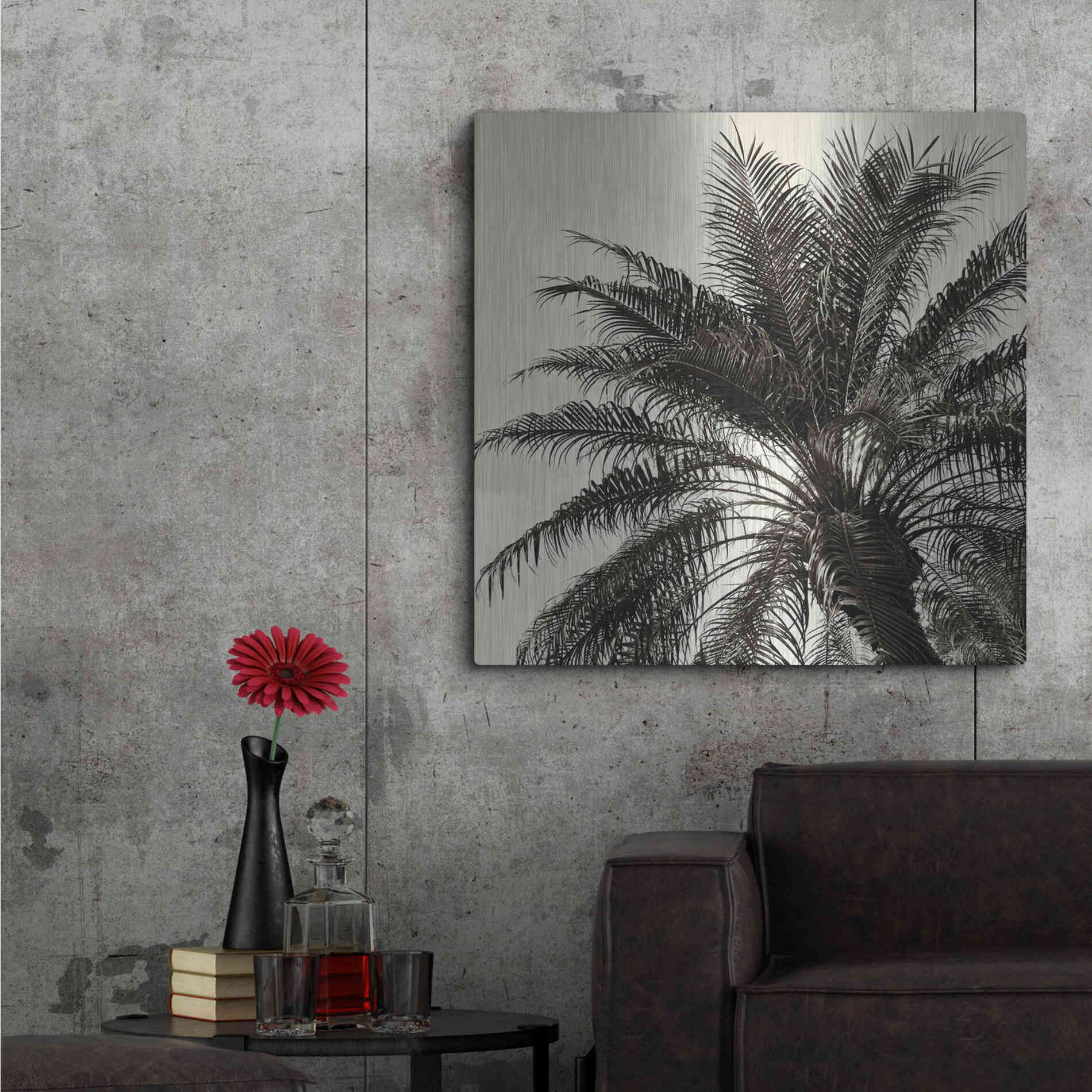 Luxe Metal Art 'Palm Tree Sepia I' by Debra Van Swearingen, Metal Wall Art,36x36